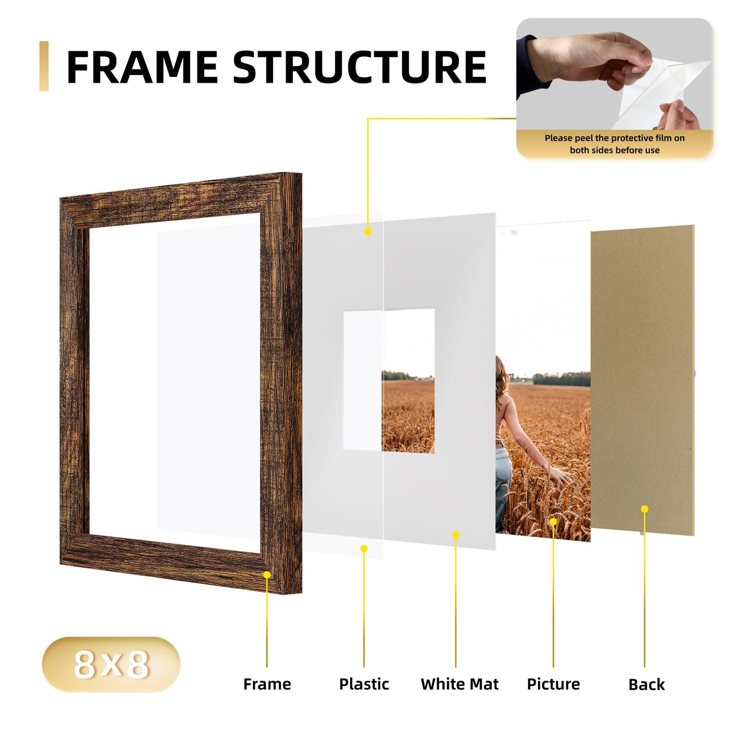 YESKAY 8x10 Picture Frame Set of 9, Display Pictures 5x7 with Mat or 8 x 10 Without Mat, Multi Photo Frames for Wall Mounting or Table Top Display, Blue BST326H