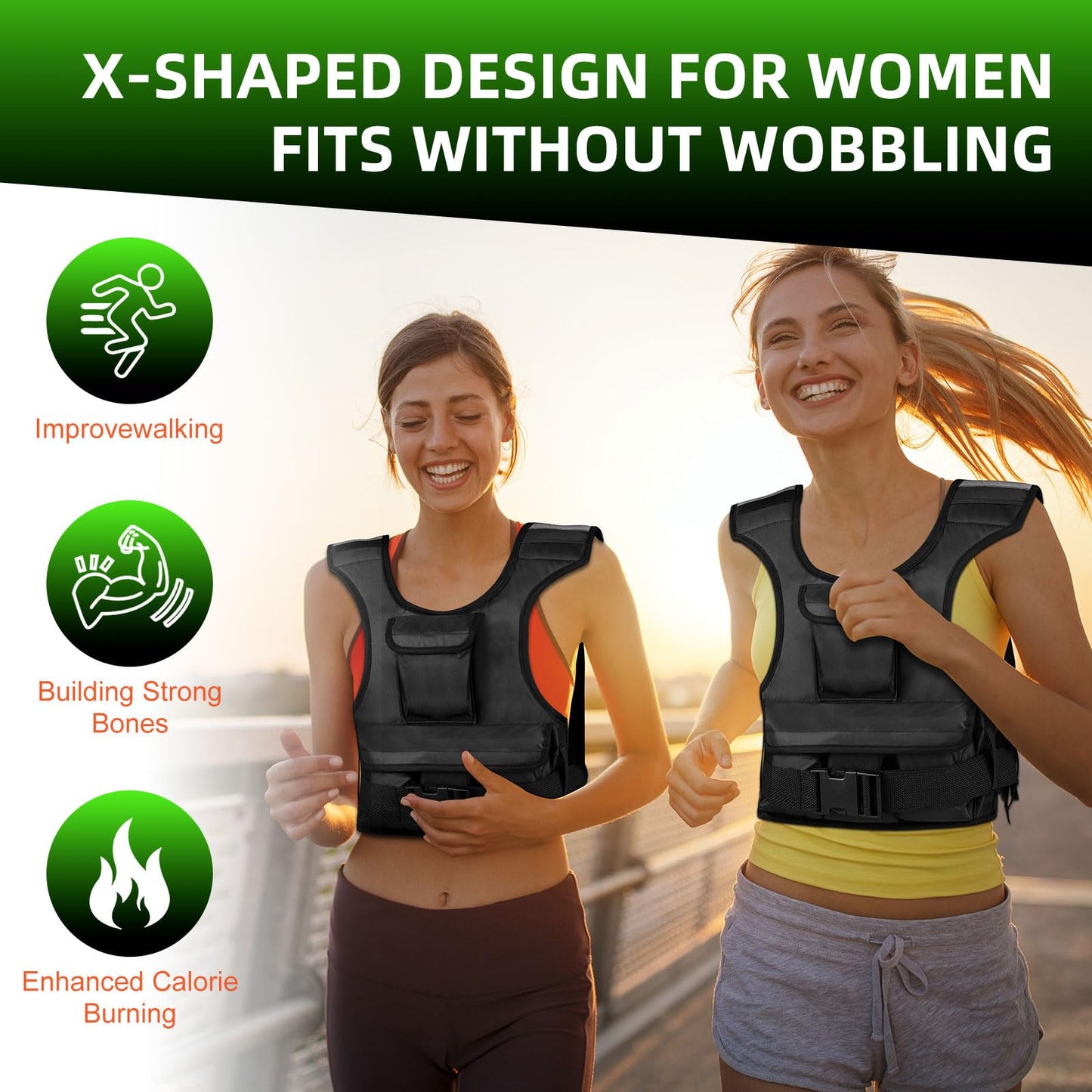 Adjustable Weighted Vest for Women, Customizable 0-18 lbs Strength Training Vest with 10 Removable Sandbag, Breathable Design, Reflective Safety Strips for Running, Hiking, and Fitness WN420