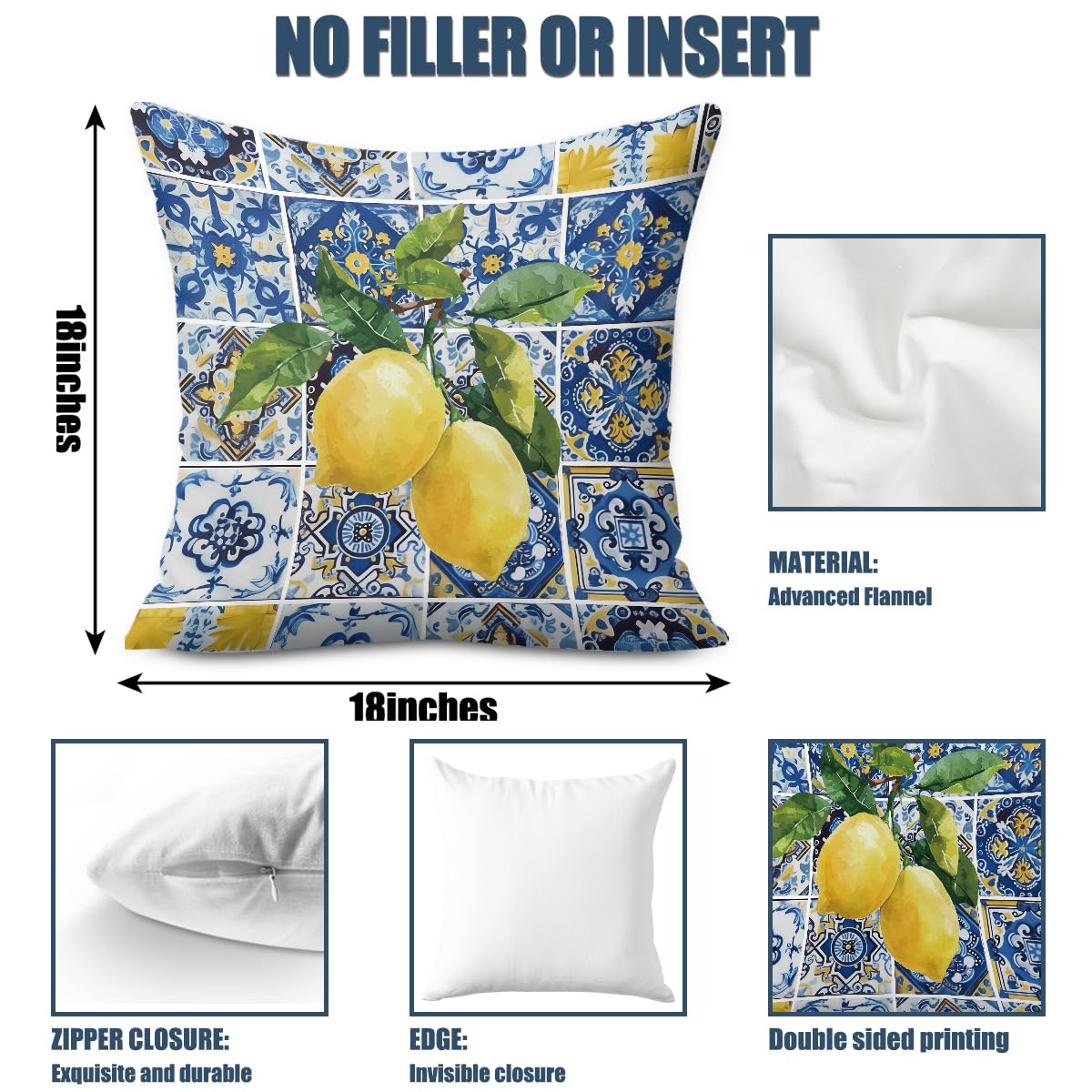 4 PCs Lemon Decor Pillow Covers 18x18, Italian Gifts Throw Pillow Covers | Italy Lemon Pillow Cases Decorative Pillow Protectors Living Room Bedroom Office Home Decor for Cushion Car Bed BST202