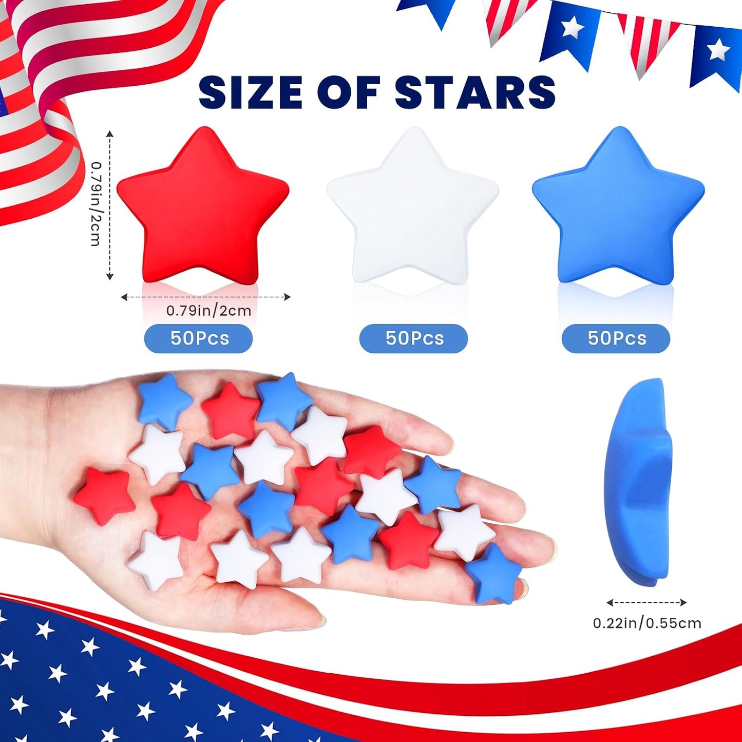 Weysat 150 Pcs Red White and Blue Stars Memorial Day Patriotic Vase Filler Decorations 250th Anniversary Independence Day Table Centerpieces 4th of July Resin Table Scatter (0.8 Inch) BST326L
