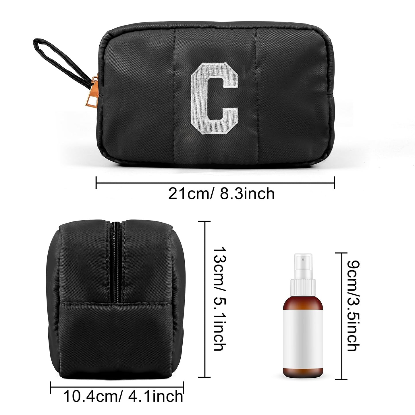 Puffy Makeup Bag for Women,Initial Cosmetic Bag,Cute Travel Toiletry Bag,Puffer Make Up Organizer Bags with Compartments,Personalized Gifts for Girlfriend Bridesmaid Teacher Graduation (Khaki gray, E) BST202