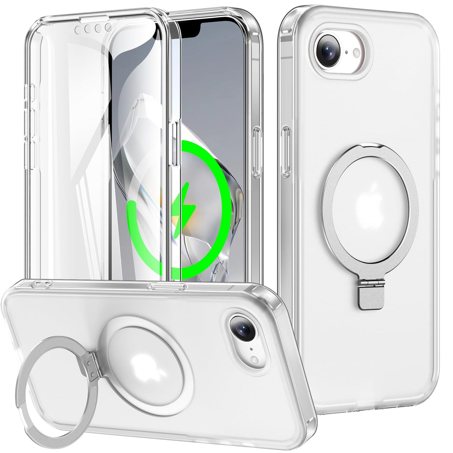 for iPhone 13 Pro Full Body Shockproof Case with Magnetic Invisible Stand [Compatible with MagSafe] Built-in Screen Protector Military Drop ProtectionTranslucent Phone Cover -Hot Pink WN420
