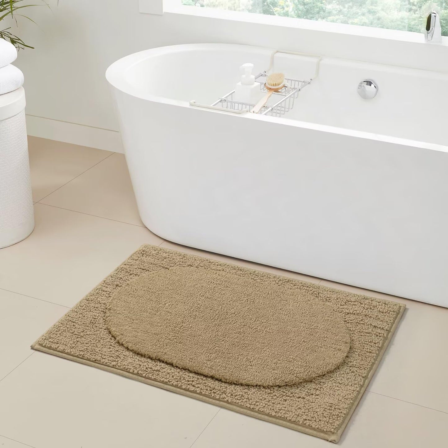 DEXDE Bathroom Rugs Non-Slip Mat for Bathroom Floor Shower,24x16 Beige | Thick Soft Absorbent Bath Mat, Quick Dry Microfiber Rug, Machine Washable Shower Floor Bathroom Mat Home Decor Accessories BST220
