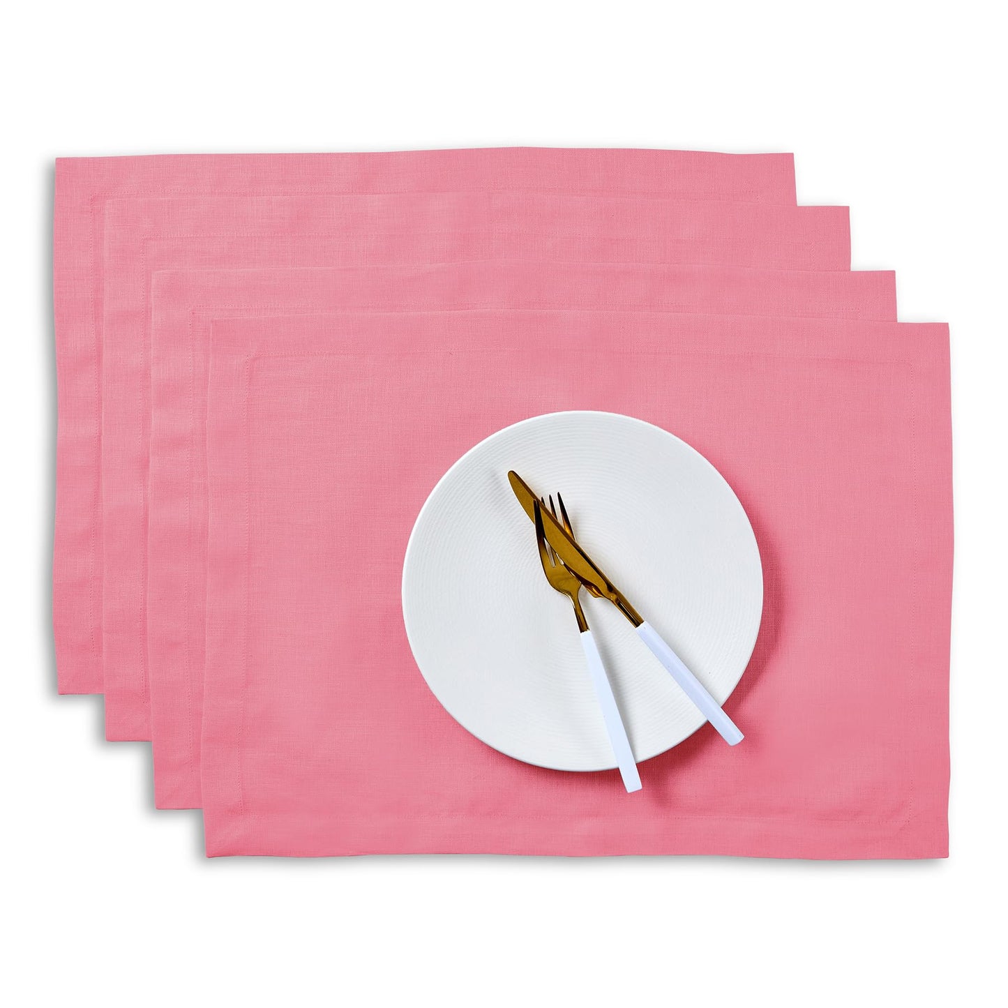 Solino Home 100% Linen Square Placemats White, Fete 14 x 14 in, Set of 4 | Square Table Mats square place settings for daily and festive dining; neatly mitered corners; Pure Linen; OEKO-TEX Certified BST326SOLH