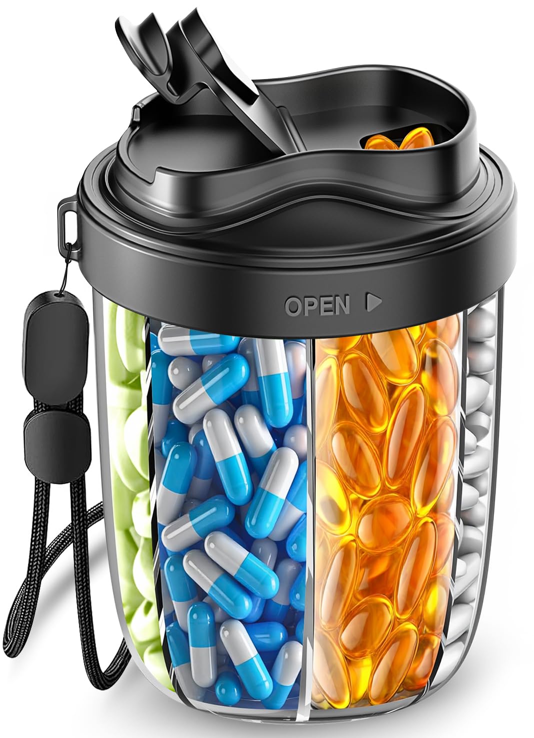Pill Dispenser with 7 Large Compartments - Portable Pill Organizer for Travel, Anti-Mix Design & Wide Opening Design, Easy Access to Vitamin Dispenser, Includes 20 Blank Stickers (White) WN420