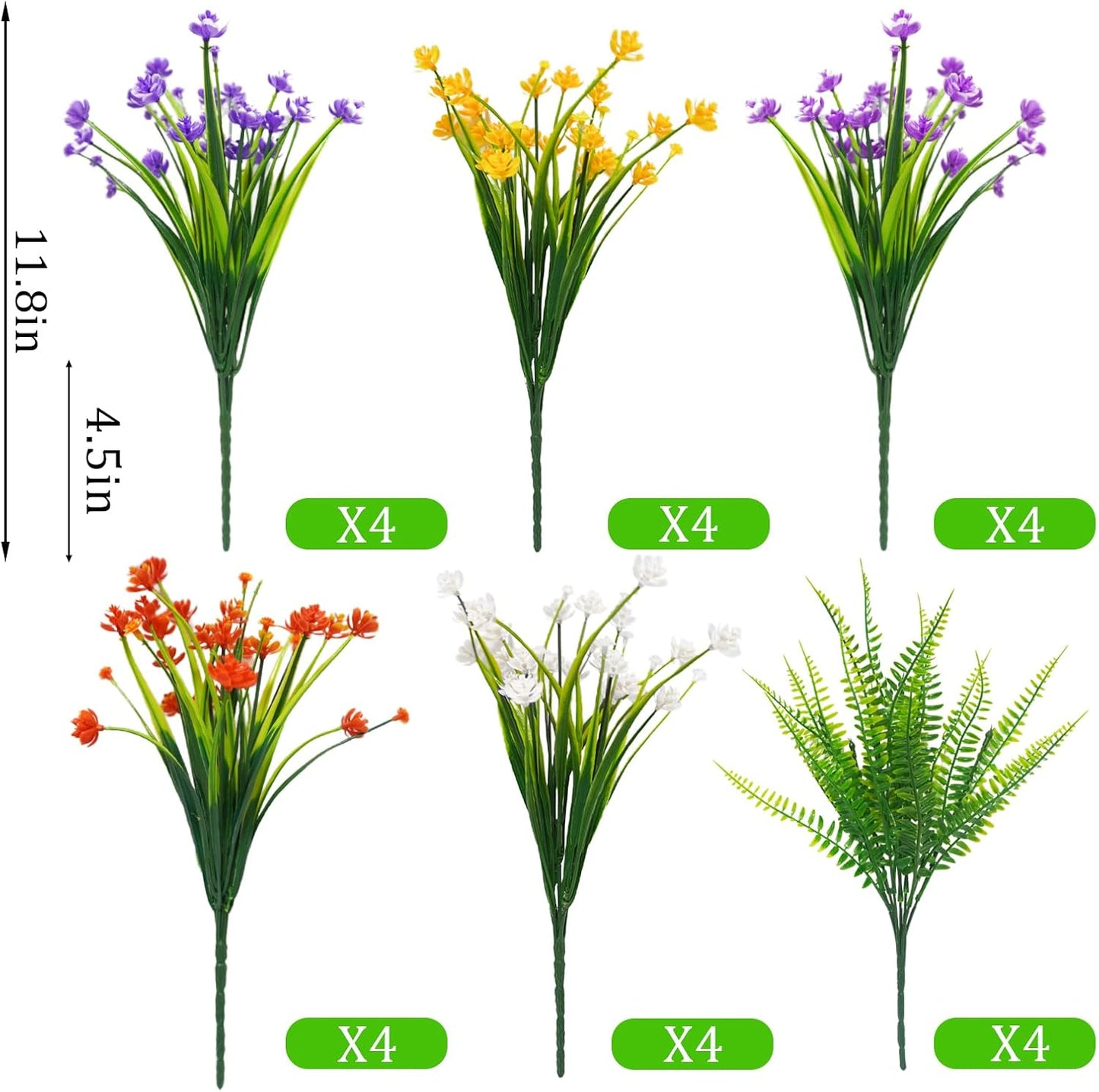 Uieke 24PCS Artificial Flowers for Outdoors UV Resistant Fake Flowers with Bostern Ferns Shrubs Faux Plastic Greenery Plants for Outdoor Garden Window Box Home Indoor Decor BST326H
