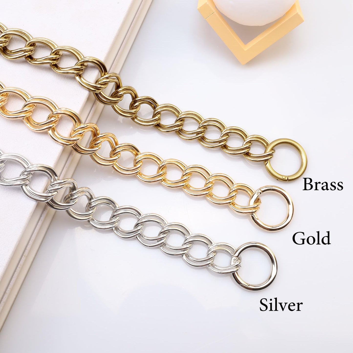Errienpin 23.6 Inch Chunky Purse Chain Handles | Double Chain with Oversized O Ring | Short Strap Replacement for Handbags & Shoulder Bags(Antique Gold) BST220