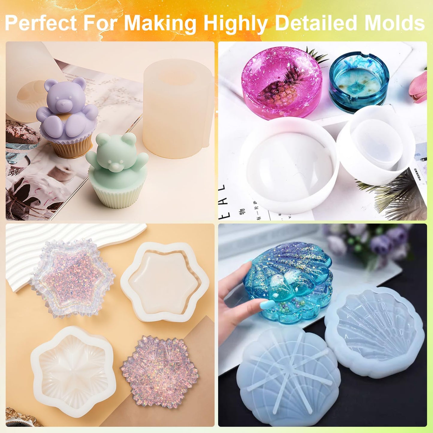 CHANGTIKEJI Silicone Mold Making Kit, 38.8oz 10A Elastic Liquid Silica Gel for Casting Resin molds and Candle & Soap Mold,Fast Cure Translucent Platinum Silicone Rubber BST326H