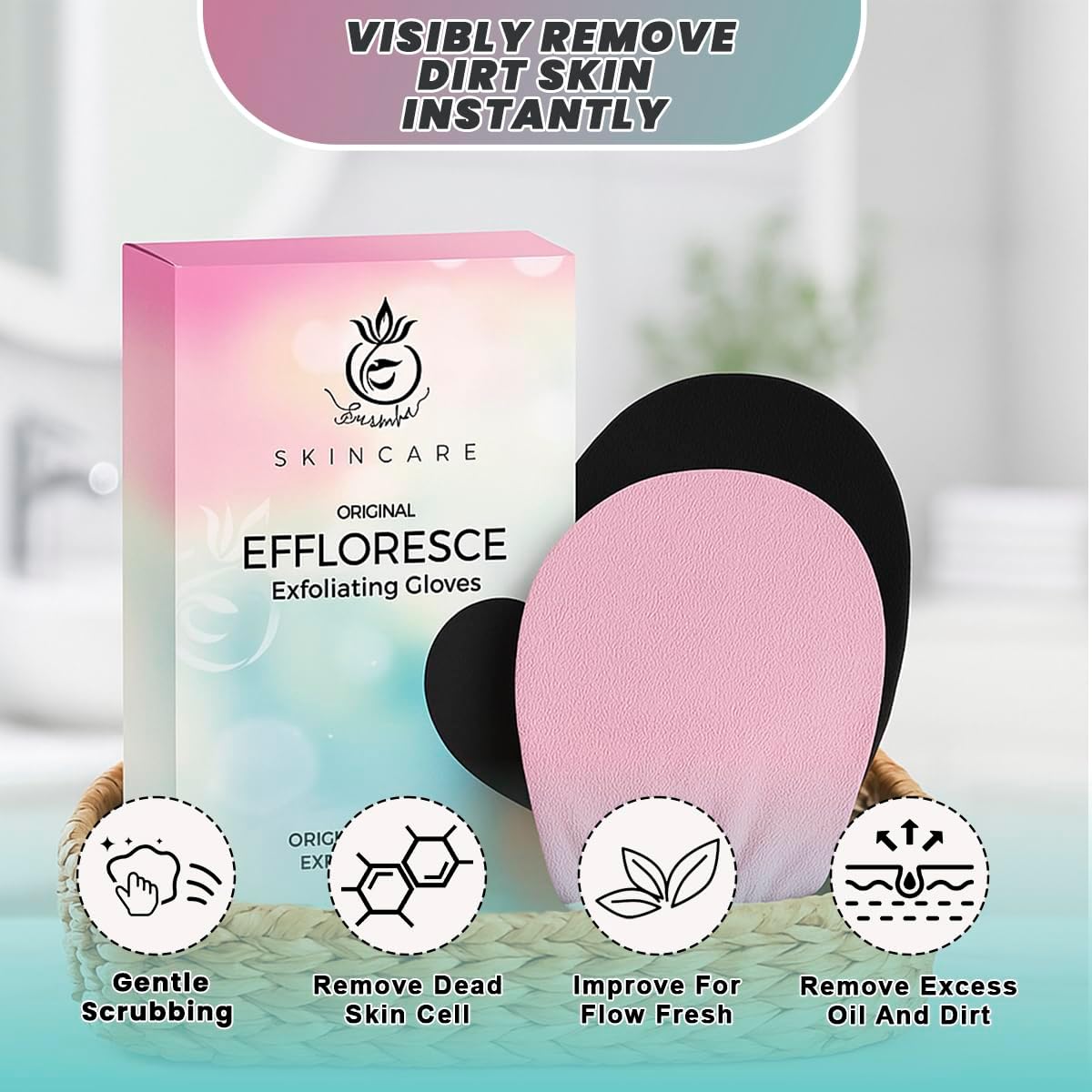 Exfoliating Glove Pack of 2 – Deep Cleaning Exfoliating Body Scrubber- Exfoliating Gloves for Shower for Smooth Radiant Skin – Dead Skin Remover & Body Scrub Mitt for Skin Cell Renewal WN420