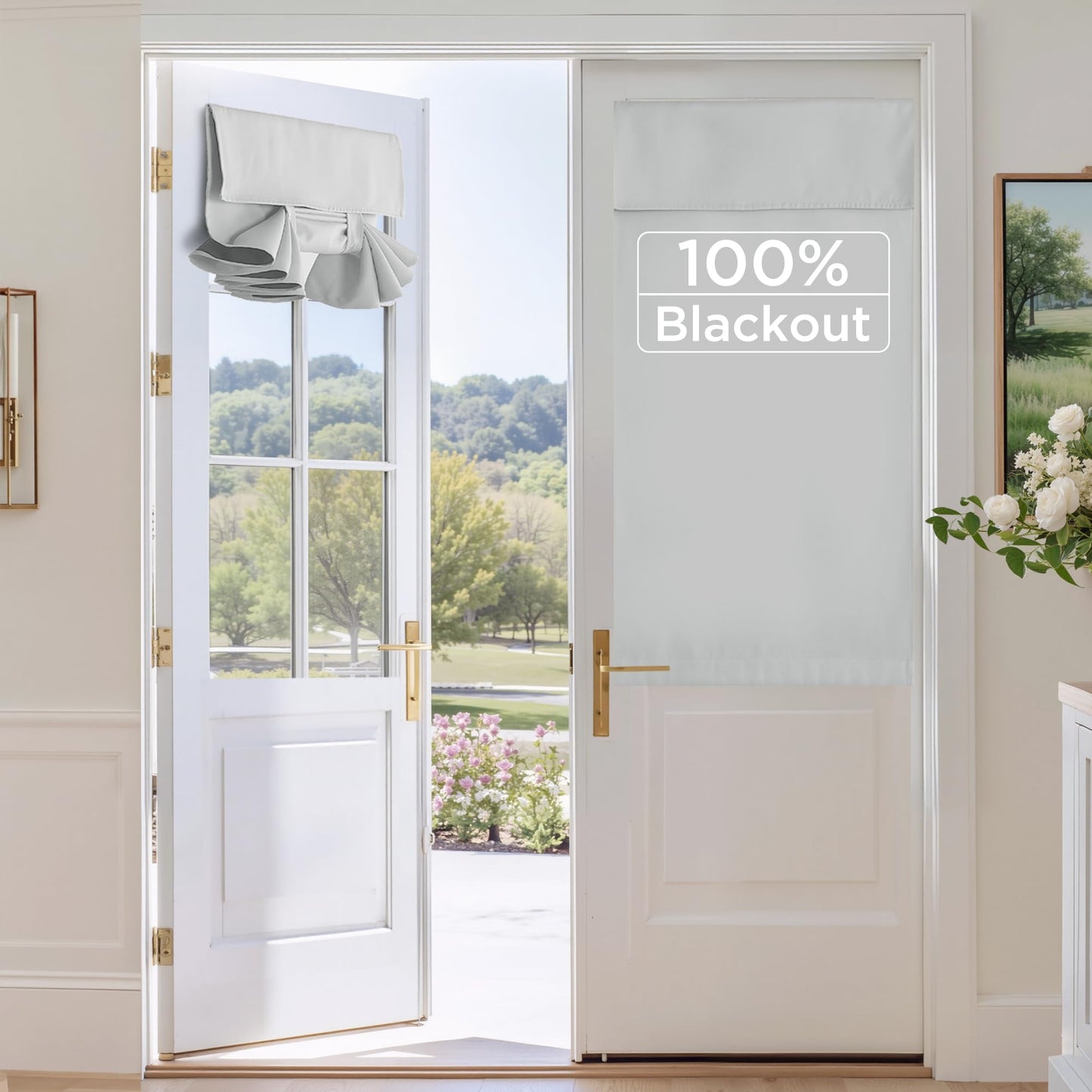 RYB HOME 100% Blackout French Door Curtains for Door Window - Room Darkening No Coating Thermal Insulated Privacy Protection Adhesive Cover for Glass Window, W 26 x L 40, 1 Panel, Black BST220