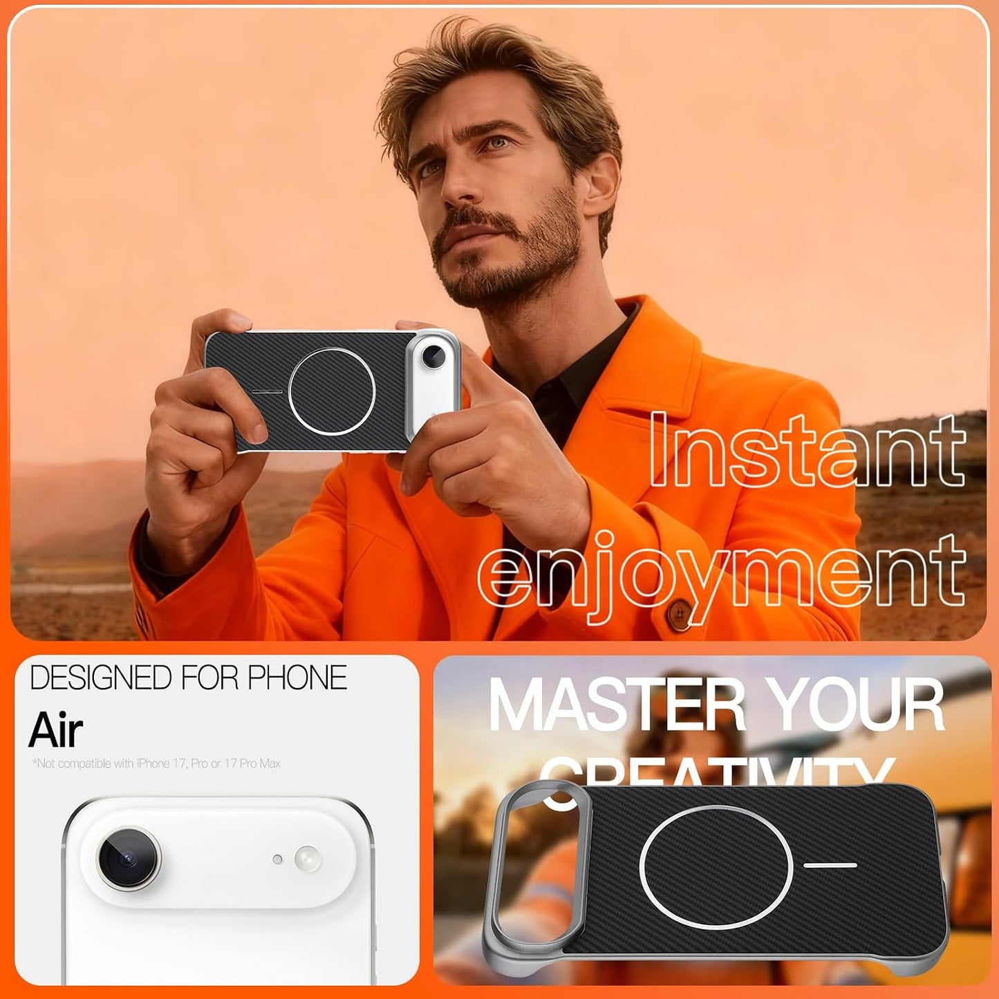 Made for fit for iPhone Air Case with Carbon Fiber Texture Design, Compatible with Magsafe, Matte Back Anti-Scratch, Magnetic Slim Phone Cover Gray. WN420