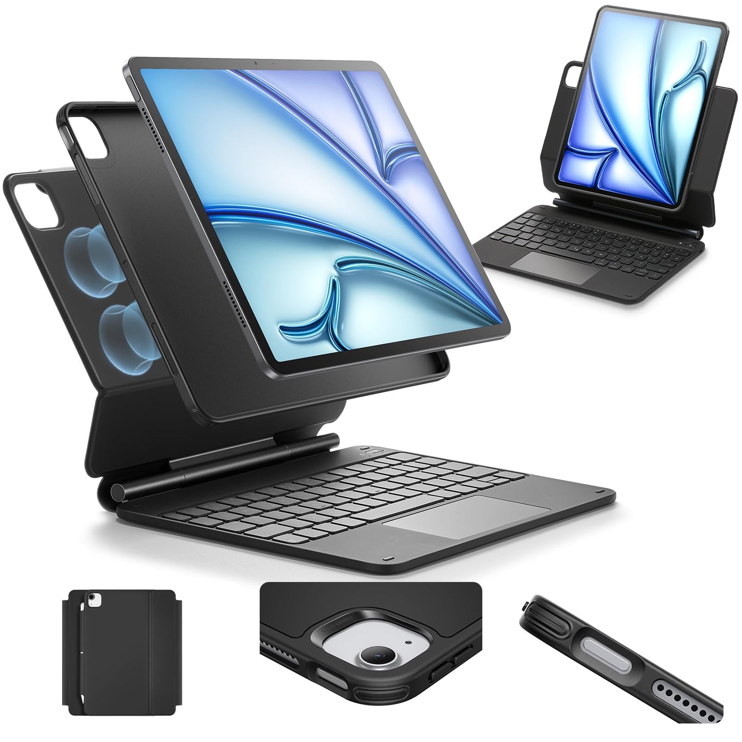 ESR for iPad Air 11 Inch Case with Keyboard M4/M3/M2 (2026/2025/2024) & iPad Pro 11/Air 5th/4th Gen Keyboard, Easy-Set Magnetic Stand, Portrait/Raised Modes, with Removable Protective Case, Black