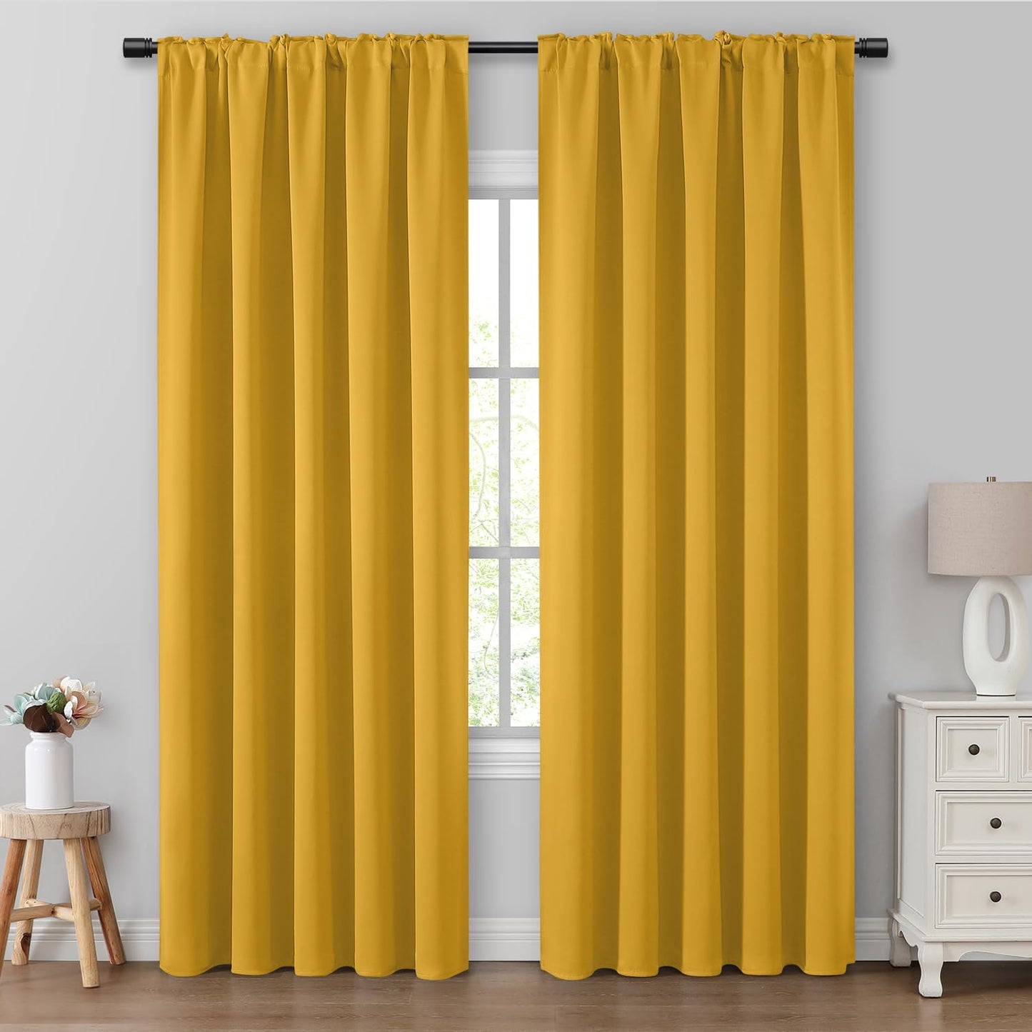 HOMEIDEAS Blackout Curtains, 2 Pages Grey Gray Room Darkening Bedroom Pinch Pleated Curtains Thermal Insulated Back Tab Rod Pocket Drapes for Bedroom, W52 x L63 BST326H
