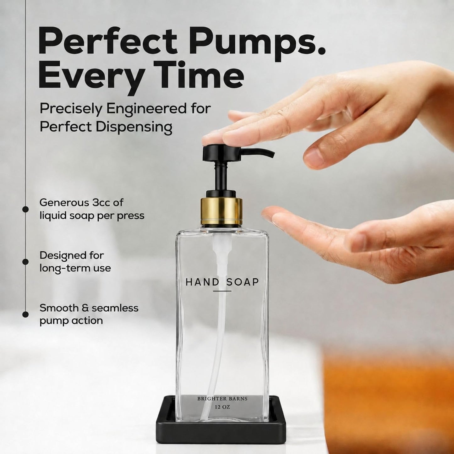 Glass Hand and Dish Soap Dispenser Set by Brighter Barns - Kitchen Soap Dispenser Set with Tray & Pump - Refillable Glass Bottles for Sink - Neutral Kitchen Accessories for Airbnb, Restaurants (Clear) BST326H