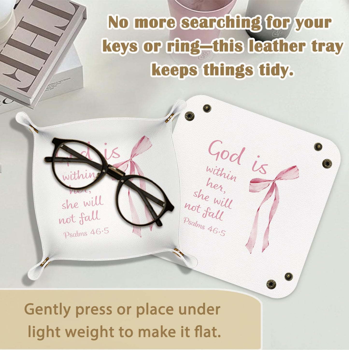 Marble Jewelry Valet Tray for Women Men, Black and Gold Marble PU Leather Catchall Beside Caddy Nightstand Organizer Tray for Jewelry Rings Watches Keys and Accessories, 7.87x7.87in BST220
