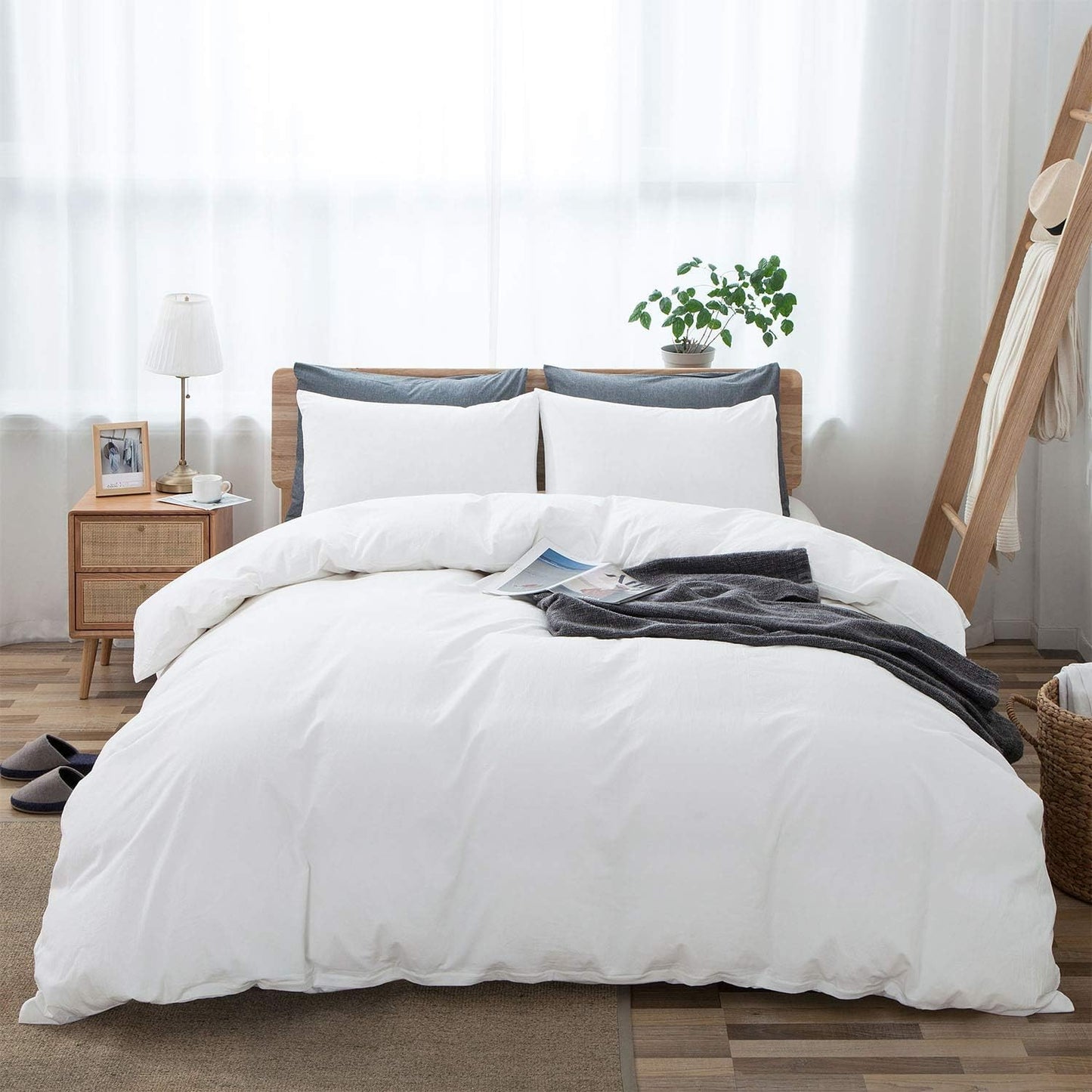 100% Cotton Oversized King plus 3 Piece Duvet Cover set 128x120 inch Breathable Luxury Soft & Cozy | Durable and Fade Resistant | Double Hem-Stitched Sateen Weave (Oversized King plus, White) BST220
