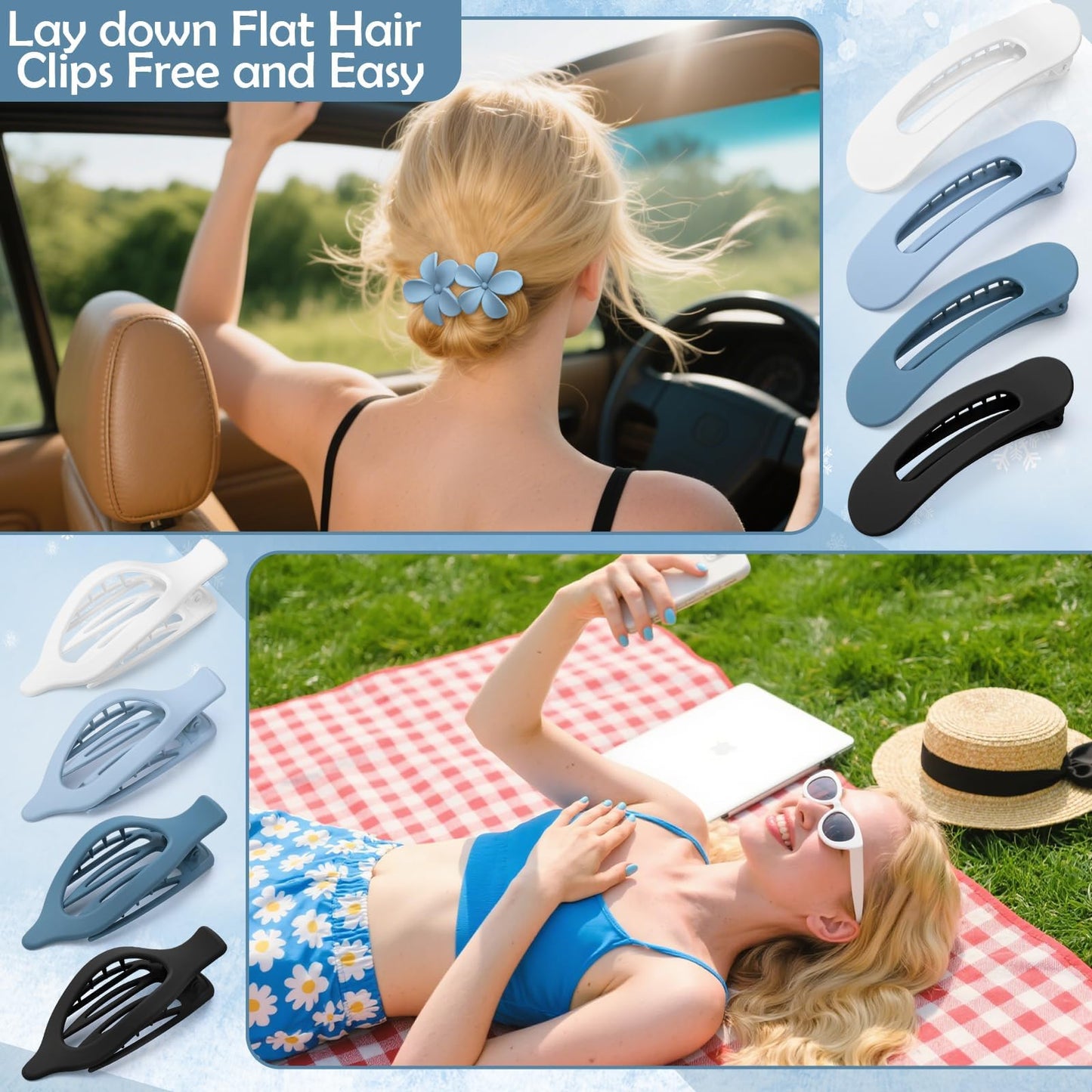 8 Pcs Flat Hair Clips for Women, 2 Styles Large Flat Claw Clips for Women, Strong Hold Non-slip French Hair Clips for Thick Thin Hair, Neutral Color WN420