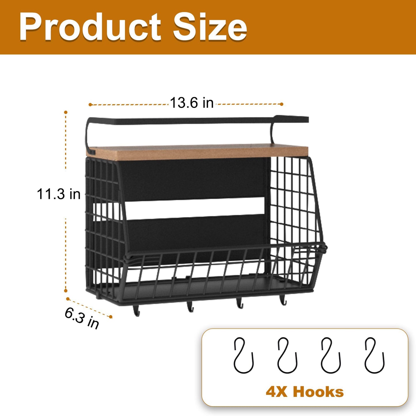 Magnetic Shelf for Fridge,Hanging Wall Basket for Potato Onion Fruit and Vegetable Storage Bins,Large Produce Container Magnetic Spice Rack for Refrigerator Kitchen Counter Pantry,Black BST220