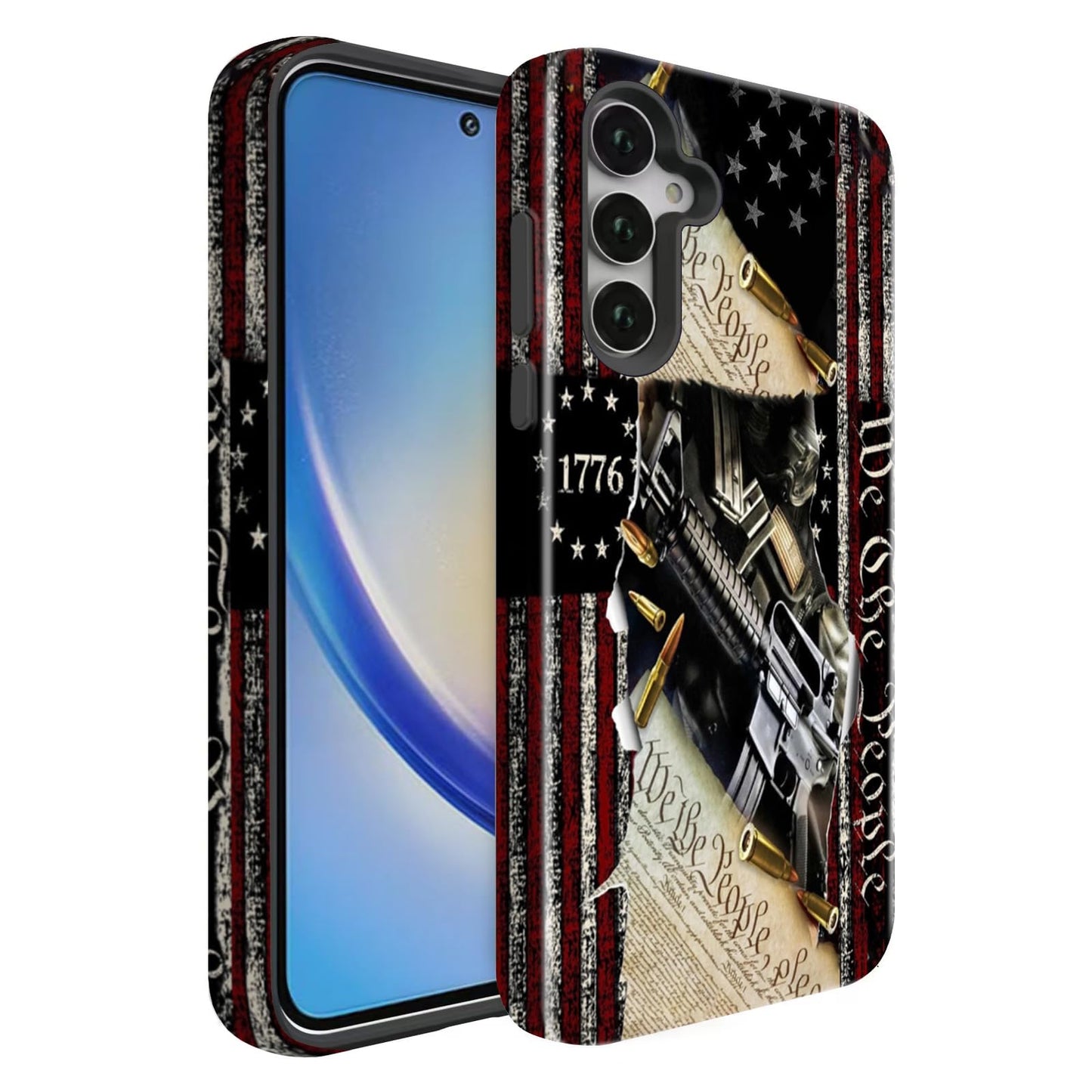 Compatible for Samsung Galaxy A15 5G Case, Dual Layer Heavy Duty 2 in 1 Shockproof Protective Phone Case,Burnt Wood American Flag WN420
