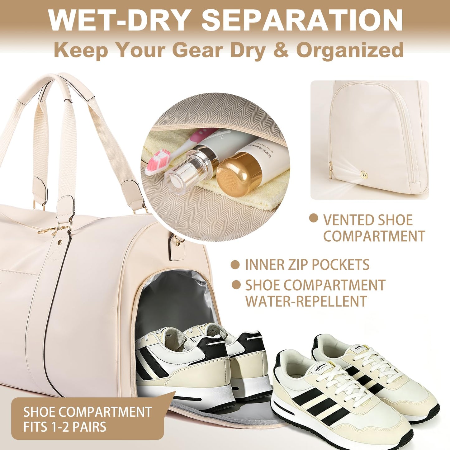 Large 4-in-1 Leather Duffle Bag for Travel Weekender Overnight Hospital Gym Bag for Men & Women, Carry On Airline Approved Personal Item Duffel Garment Bag Luggage with Shoe Compartment & Toiletry Bag BST326H