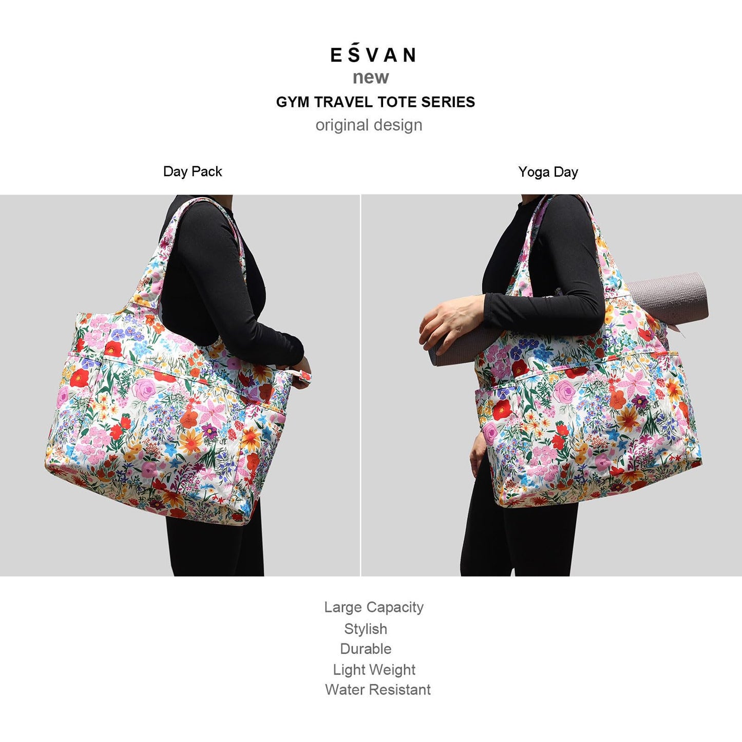 ESVAN Yoga Tote Bag Mat bag Women Shoulder Bags Carryall Tote for Travel Office Workout Gym Nurse Beach BST326H