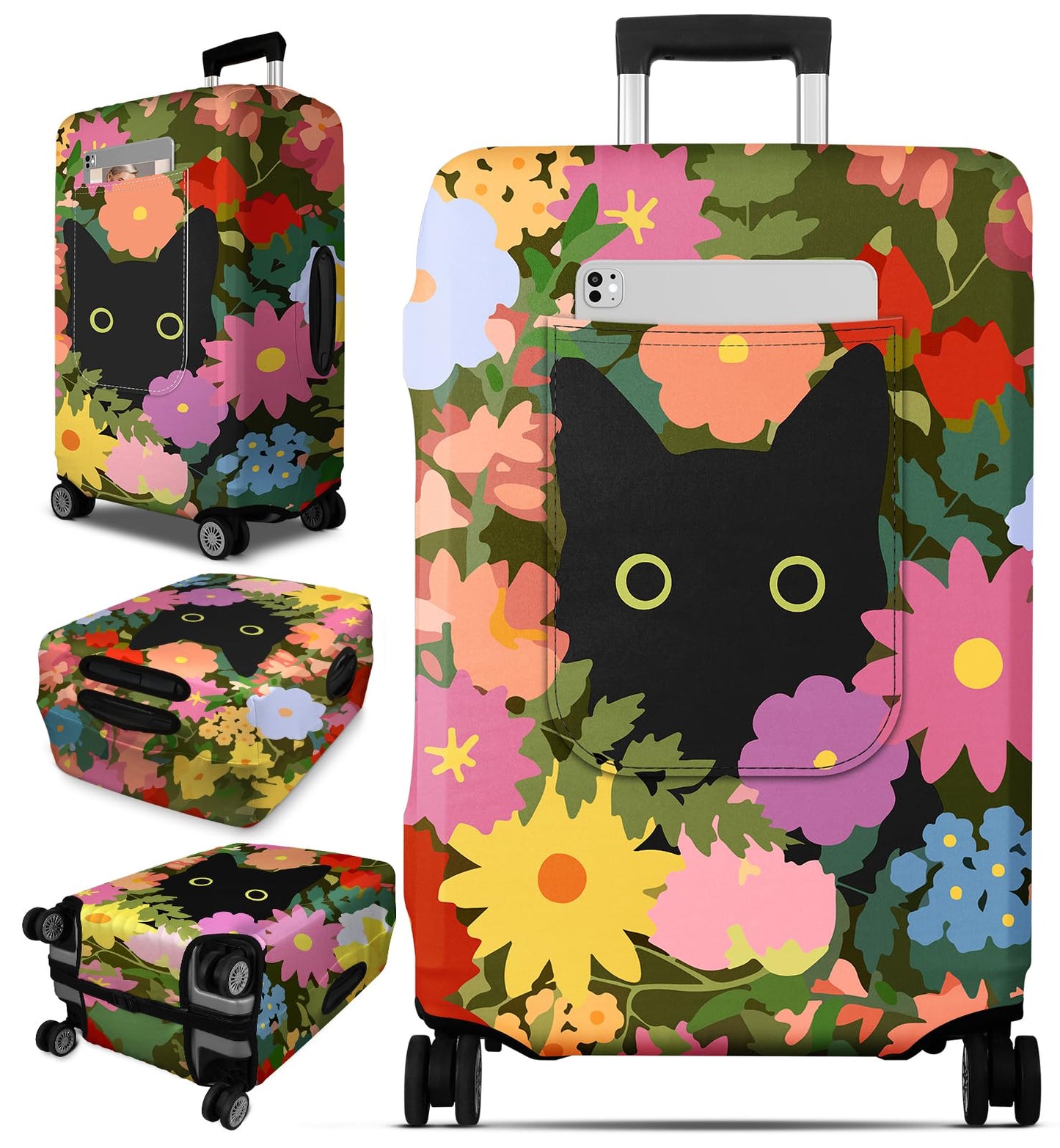 Slohif Luggage Cover for Suitcase Tsa Approved Protector - Black Luggage Sleeve Large Suit Case Cover Travel Stretch Baggage Case Protective Washable Fit 24-27 Inch BST220