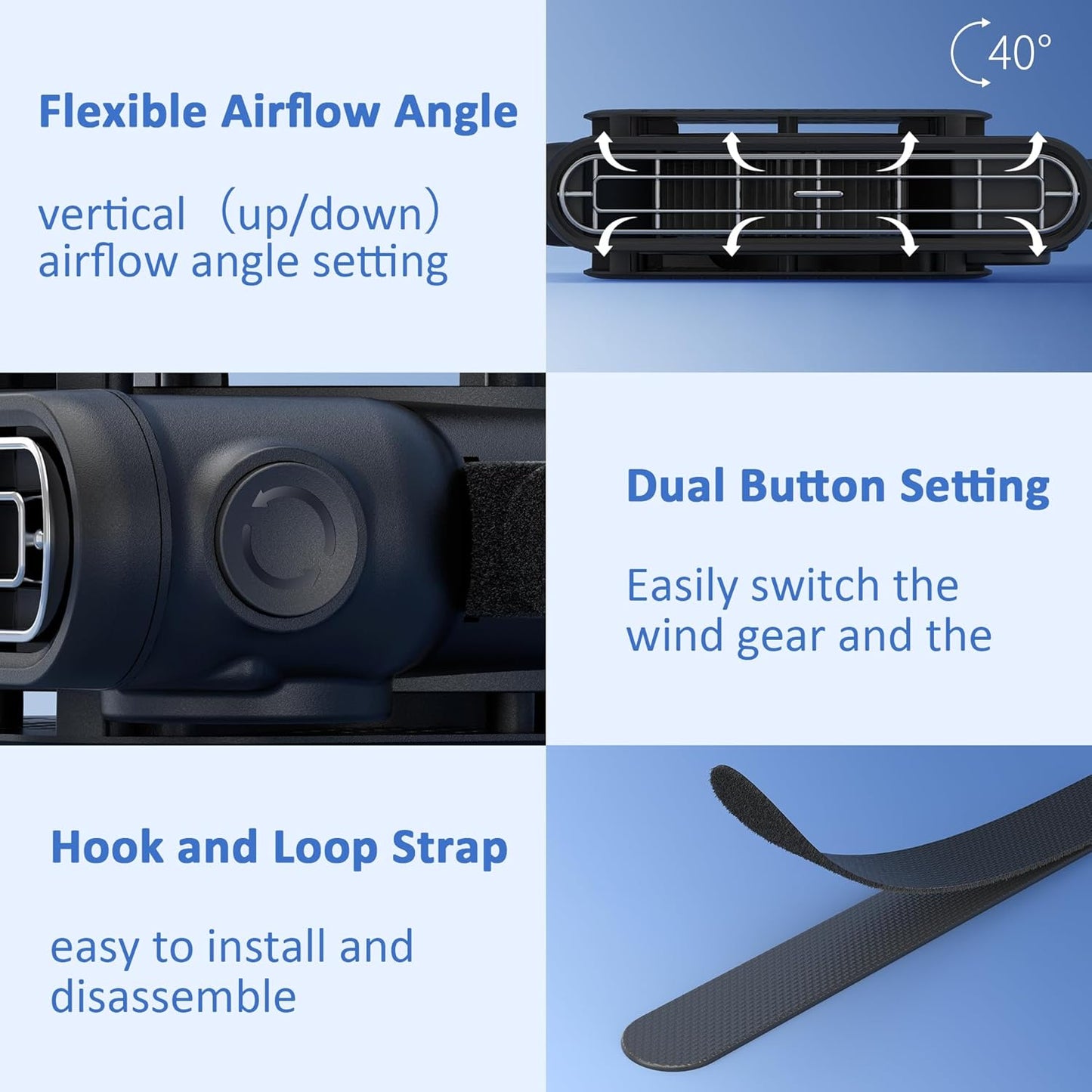 ElfTrip Car Seat Fan with Dual Air Outlets, USB Car Fans for Backseat for Kids for Driver Passenger, Stronger 3 Speeds, Forward or Backward Airflow, Fits in Most Car SUV Trucks(1 Pack No Battery)