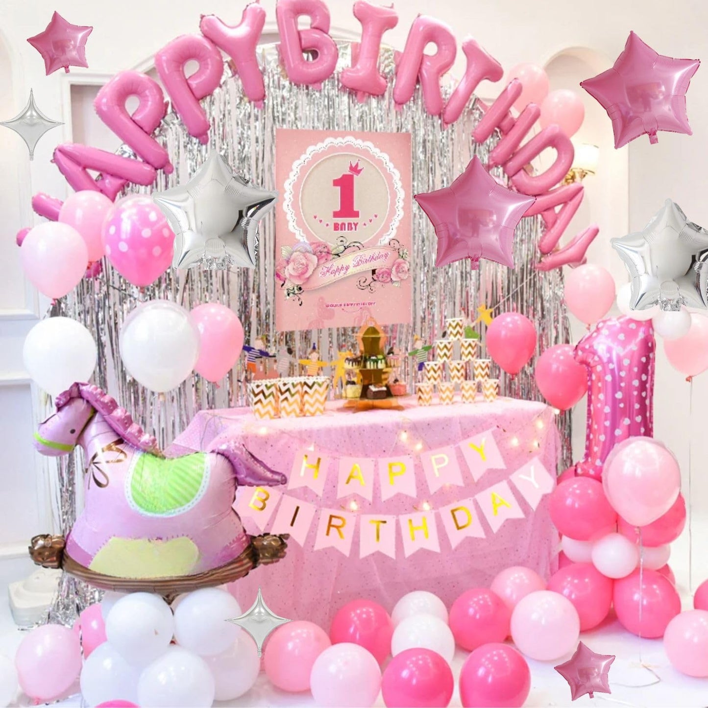 Happy Birthday Balloons Banner, Rainbow Happy Birthday Foil Balloons 16 Inch Foil Letter Balloon with 8 Pcs Gradient Blue Pink Star Balloon for Women Men Boys Girls Birthday Party Decoration WN420