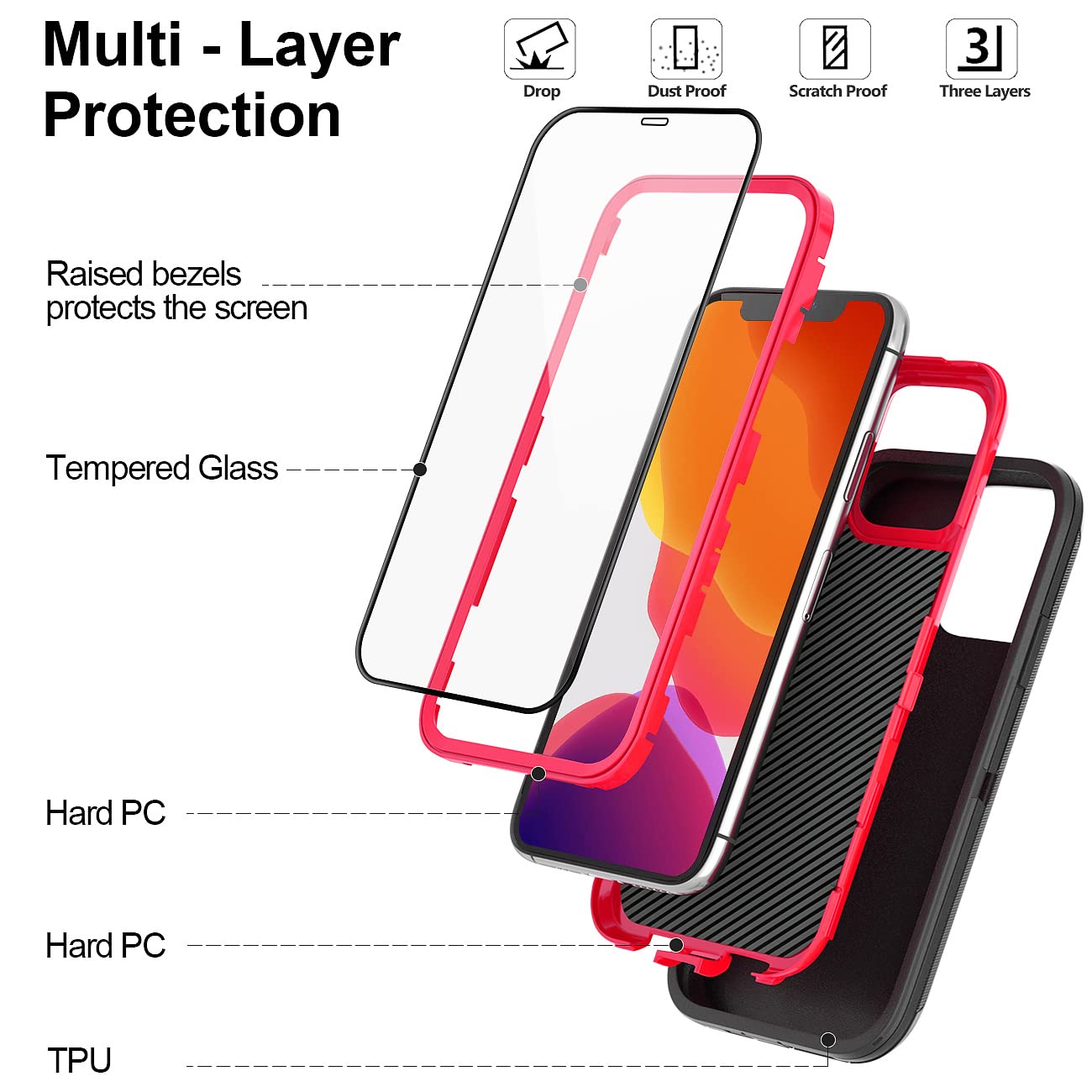for iPhone 11 Case with Belt Clip Holster Kickstand & 2 Screen Protector, Full Protection Heavy Duty Phone Case, Shockproof Drop-Proof Durable Cover 6.1" [Black+Clip] WN420