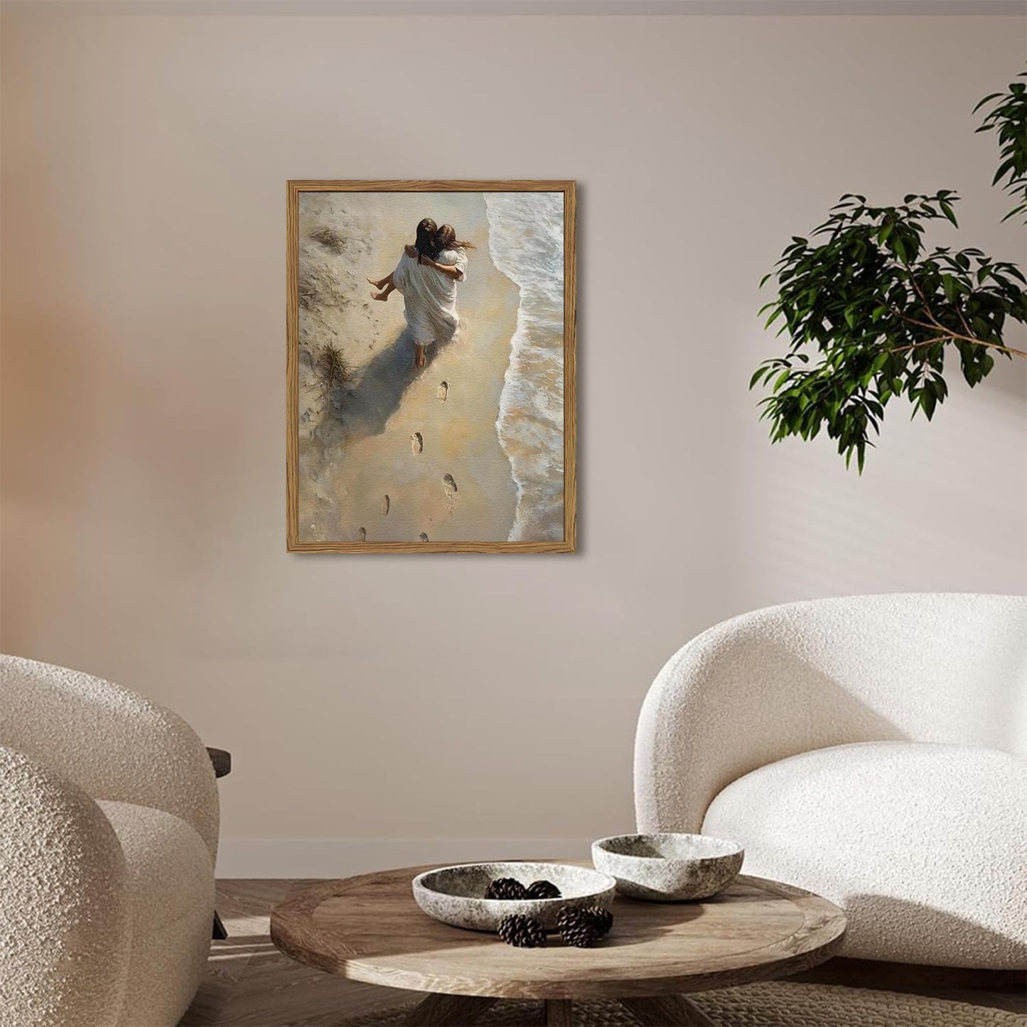 Framed 3D Textured Jesus Embracing Woman Wall Art, Jesus Hugging Woman Wall Decor Hand Drawn Sandstone Religious Christian Bible Painting Pictures for Bedroom Living Prayer Room 12x16 in Wood Framed BST202