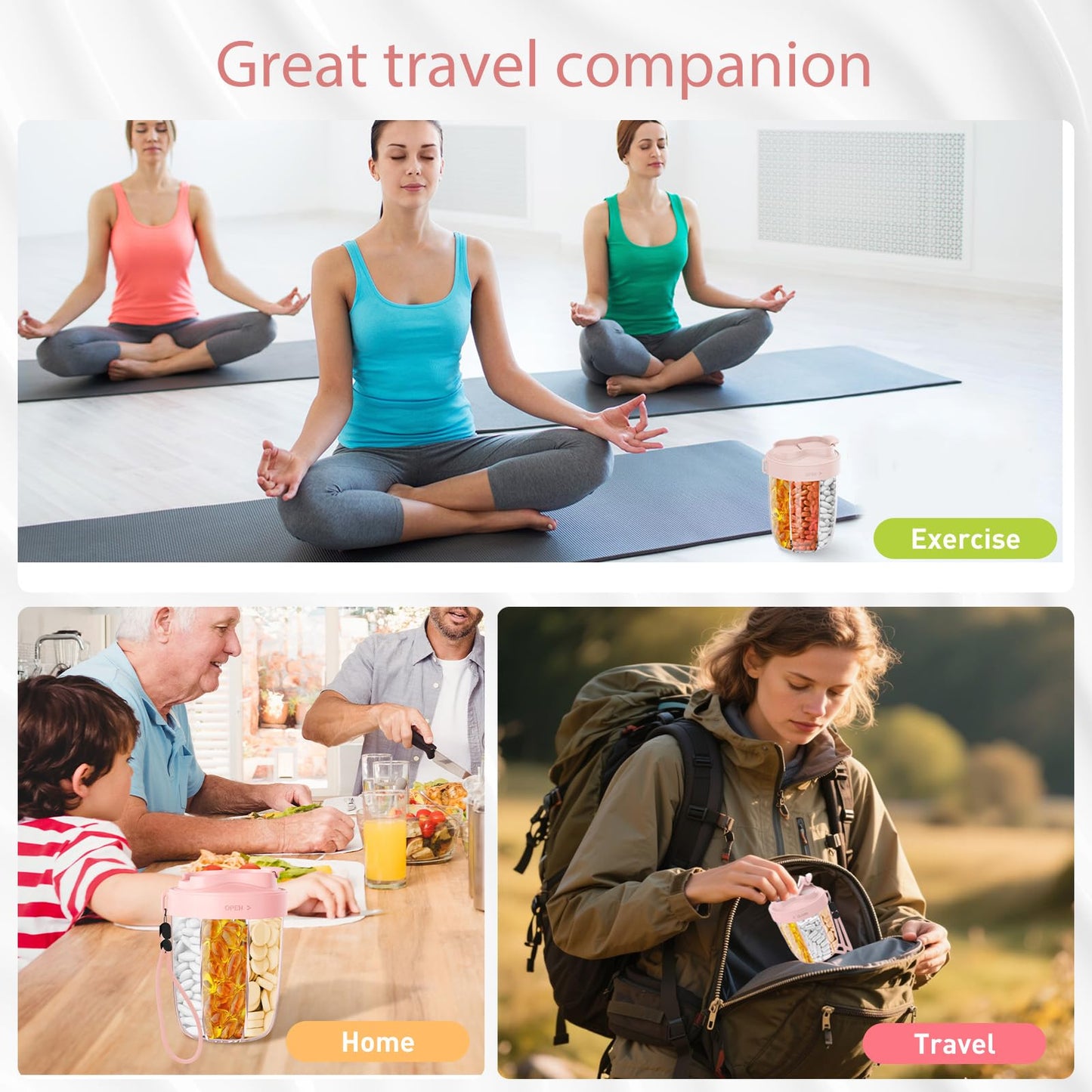 Pill Dispenser with 7 Large Compartments - Portable Pill Organizer for Travel, Anti-Mix Design & Wide Opening Design, Easy Access to Vitamin Dispenser, Includes 20 Blank Stickers (White) WN420