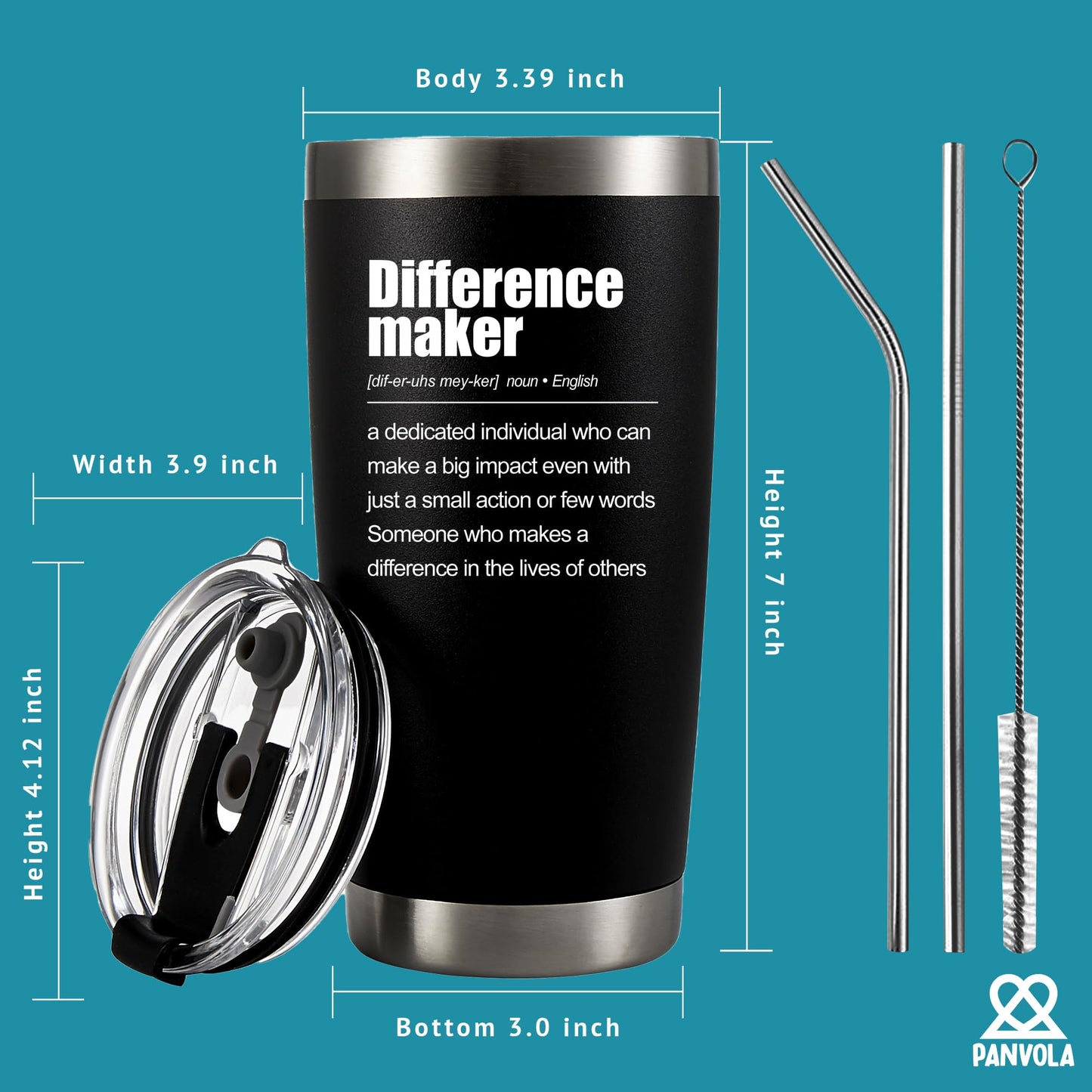 Panvola Difference Maker Definition Tumbler Inspirational Gifts For Women Men Retirement Gifts Coworker Leader Teacher Vacuum Insulated Travel Mug With Straw (Black, 30 oz) BST220