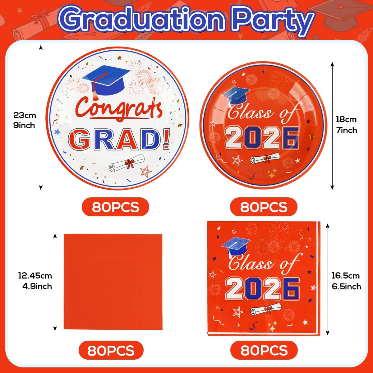 2026 Graduation Plates and Napkins, 320 PCS, Serves 80 | Disposable Class of 2026 tableware set for graduation parties, ceremonies and school celebrations BST202