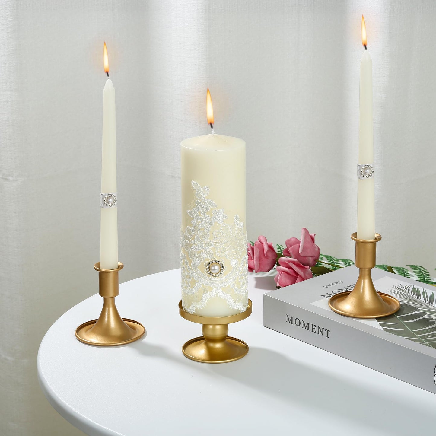 Unity Candle Holder - Unity Candle Holders for Weddings, Metal Unity Candlestick Holder Set of 3, Decorative Unity Candle Stand for Wedding Ceremony Table Centerpiece Decoration Gift (Silver) BST202