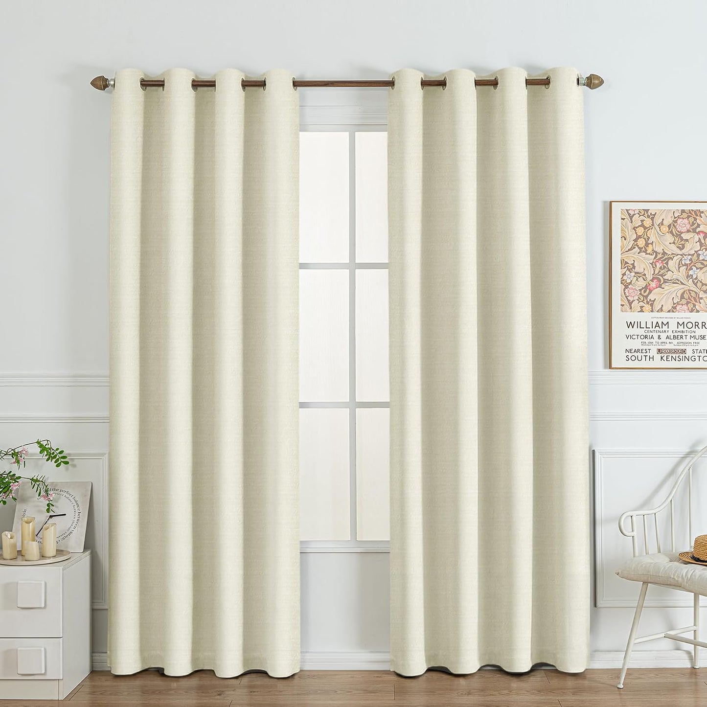 Beige Blackout Chenille Curtains 52x90 Inch - Thermal Insulated Room Darkening Drapes with Grommet, Ultra Soft Wrinkle Resistant Noise Reducing Window Treatments for Bedroom Living Room, 2 Panels Set BST202