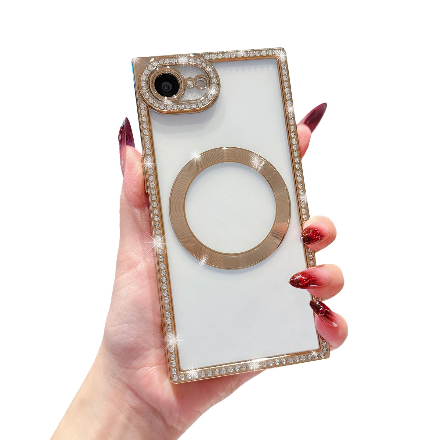 Owncase Magnetic for iPhone 13 Pro Case, Compatible with Magsafe, Crystal Diamonds Glitter Electroplated Edge Soft TPU Clear Phone Case for Women Girls, Gold WN420