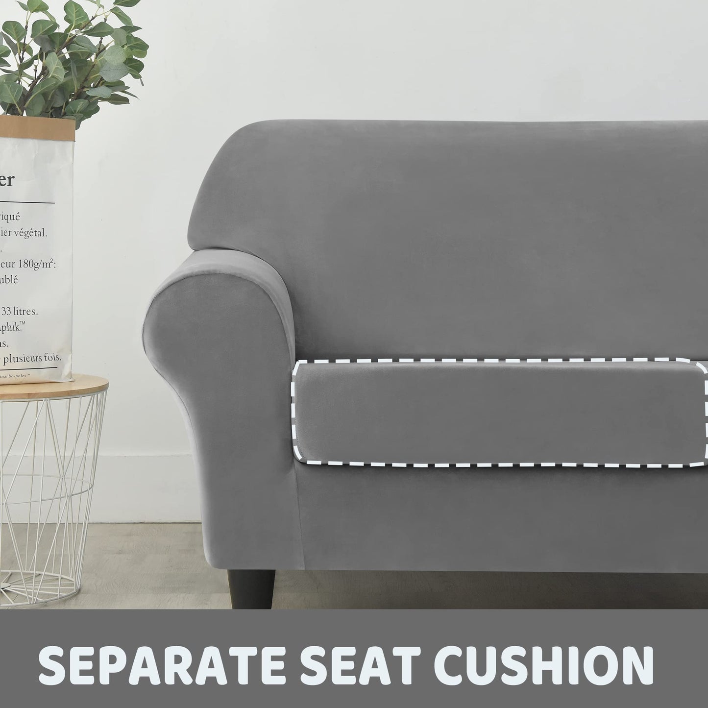Velvet Loveseat Couch Covers for 2 Cushion Couch Sofa - High Stretch 3 Pieces Washable Furniture Protector with Elastic Bottom for Kids,Pets (Brown, Armchair (1 Cushion)) WN420