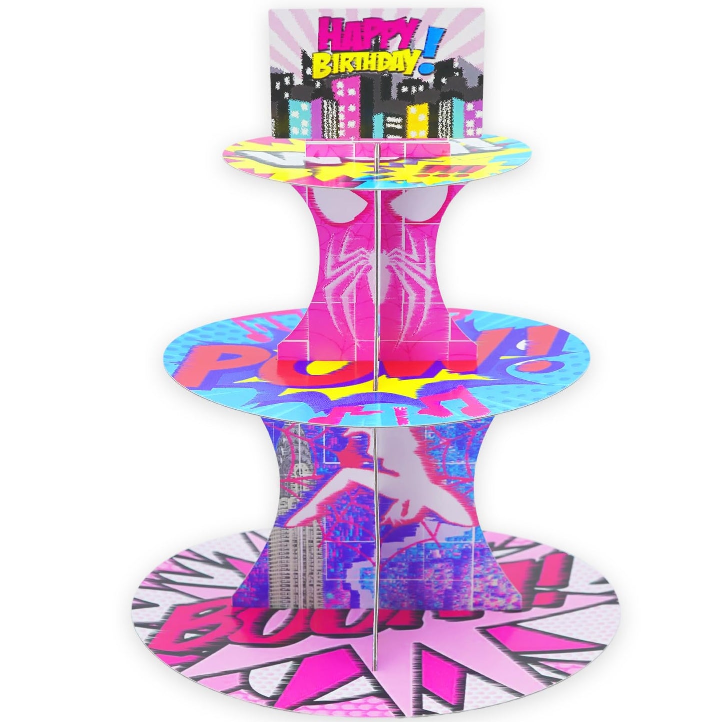 Tropical Hawaiian Birthday Cupcake Stands, Cartoon Movie Theme 3 Tier Paper Cupcake Rack Tropical Flower Party Decorations for Baby Shower Boys Girls Birthday Party Supplies (Fantasy Style) BST220