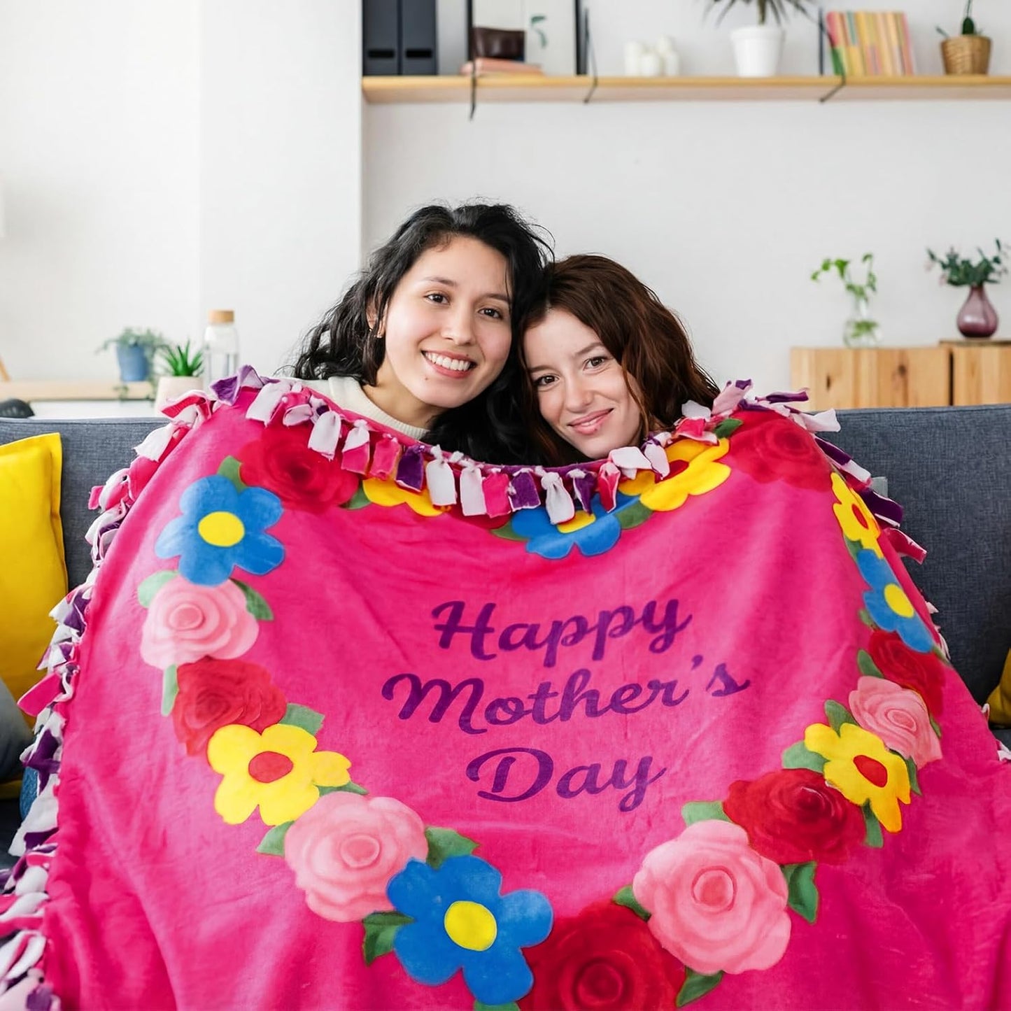 Chumia 2 Pcs/1 Set Mother's Day DIY Tie Blankets Fleece Kit Mom No Sew Blanket Craft 57 x 57 Inch No Sew Fleece Fabric Tie Knot Throw Make Happy Mother's Day Best Mom Appreciation Gifts for Bed Couch BST202