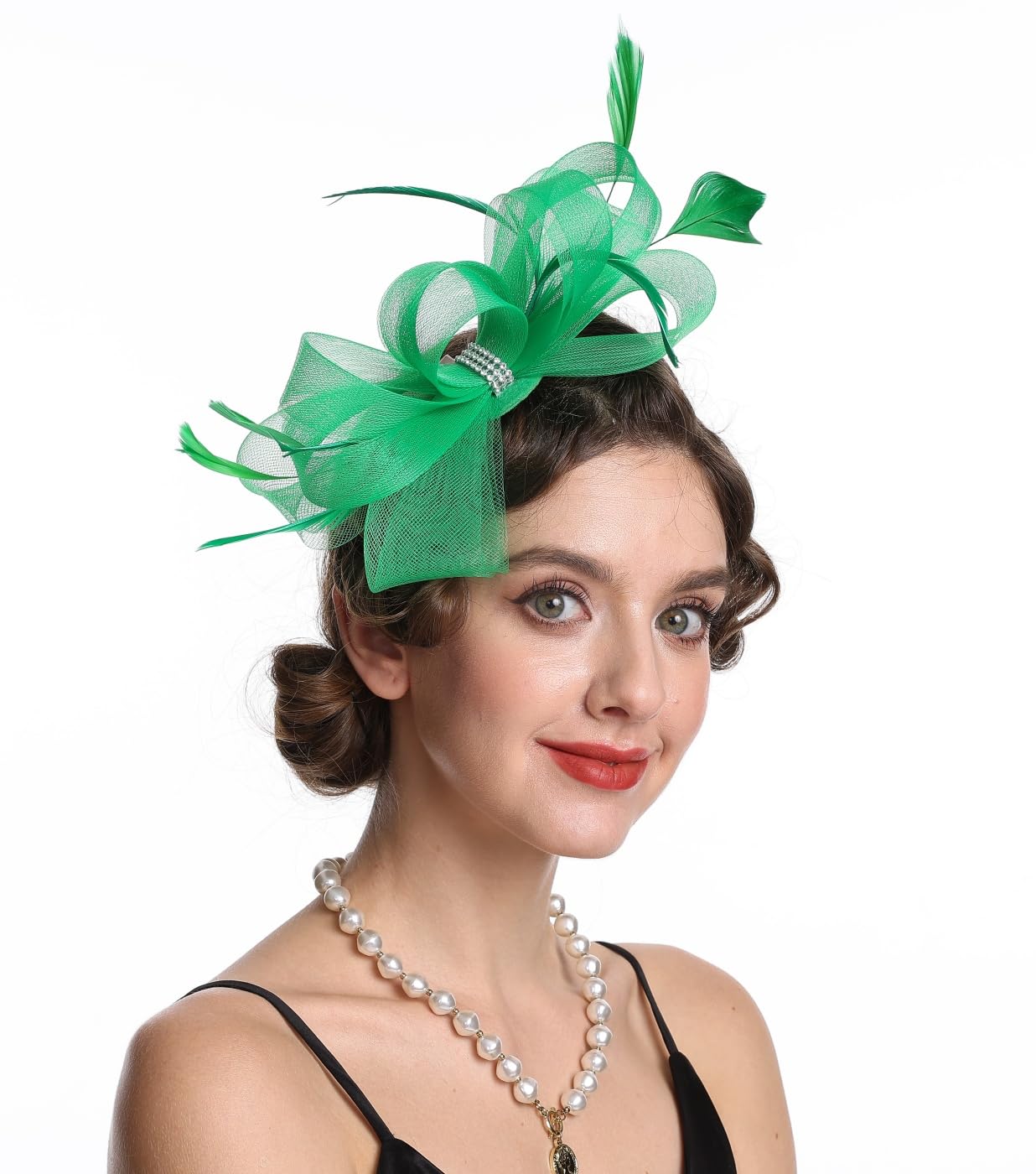 SAFERIN Elegant Women's Fascinator Hat with Veil and Feather Hair Clip Headpiece for Weddings Tea Party WN420