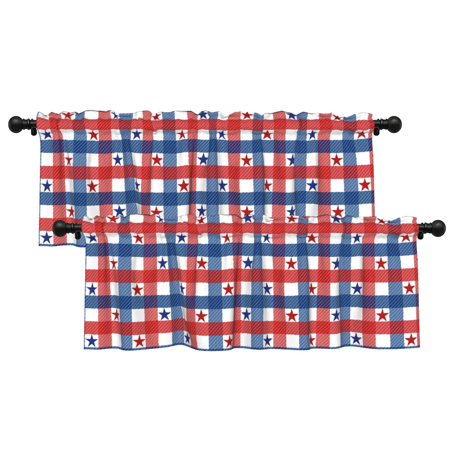 Patriotic Valance for Kitchen 2 Pack 54"x18" American Flag Curtains for Windows Red White Blue Stars 4th of July Independence Day Eucalyptus Leaf Window Treatment Rod Pocket Valance for Home Decor BST326L