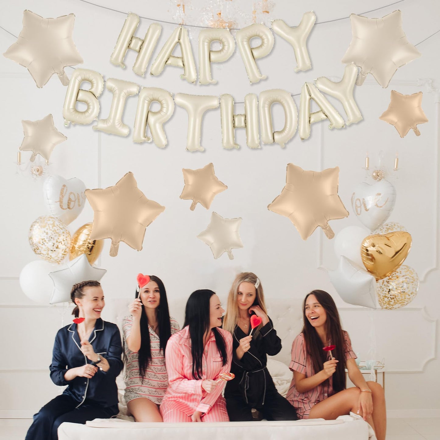 Happy Birthday Balloons Banner, Rainbow Happy Birthday Foil Balloons 16 Inch Foil Letter Balloon with 8 Pcs Gradient Blue Pink Star Balloon for Women Men Boys Girls Birthday Party Decoration WN420