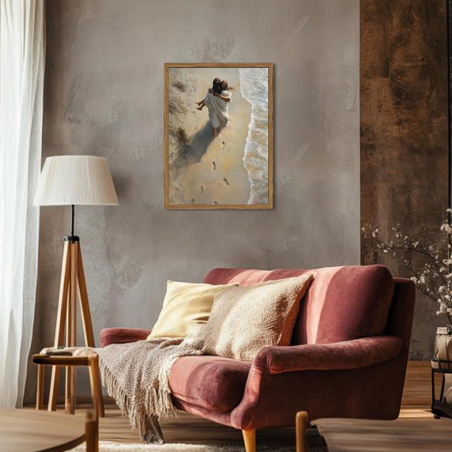Framed 3D Textured Jesus Embracing Woman Wall Art, Jesus Hugging Woman Wall Decor Hand Drawn Sandstone Religious Christian Bible Painting Pictures for Bedroom Living Prayer Room 12x16 in Wood Framed BST202
