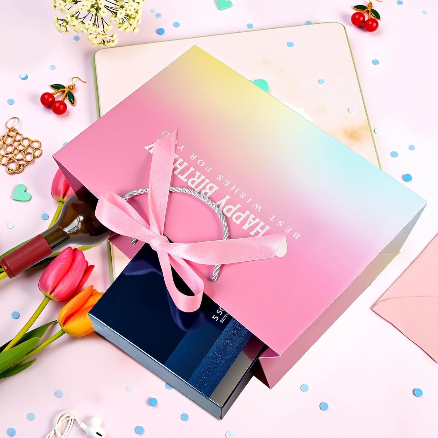 Kecorax Birthday Gift Bag for Women, 14" Large Birthday Bags Set for Girls with Tissue Paper, Card and Ribbons, Suitable for Birthday-themed Parties BST220