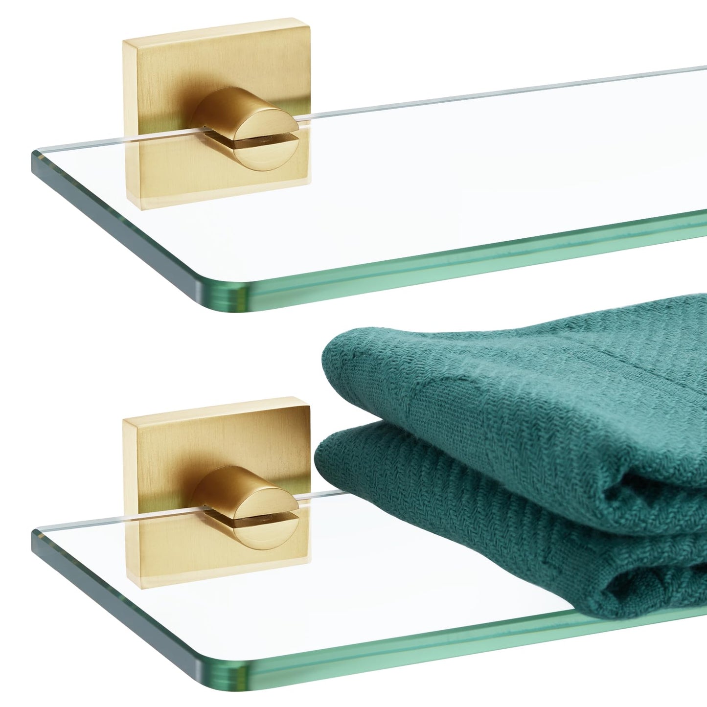 KOKOSIRI Glass Shelf for Bathrooms Floating Shelves Wall Mount 16-Inch for Shower Storage Kitchen Rack, 2 Pack Brushed Stainless Steel B1107BR-L16-P2 BST202