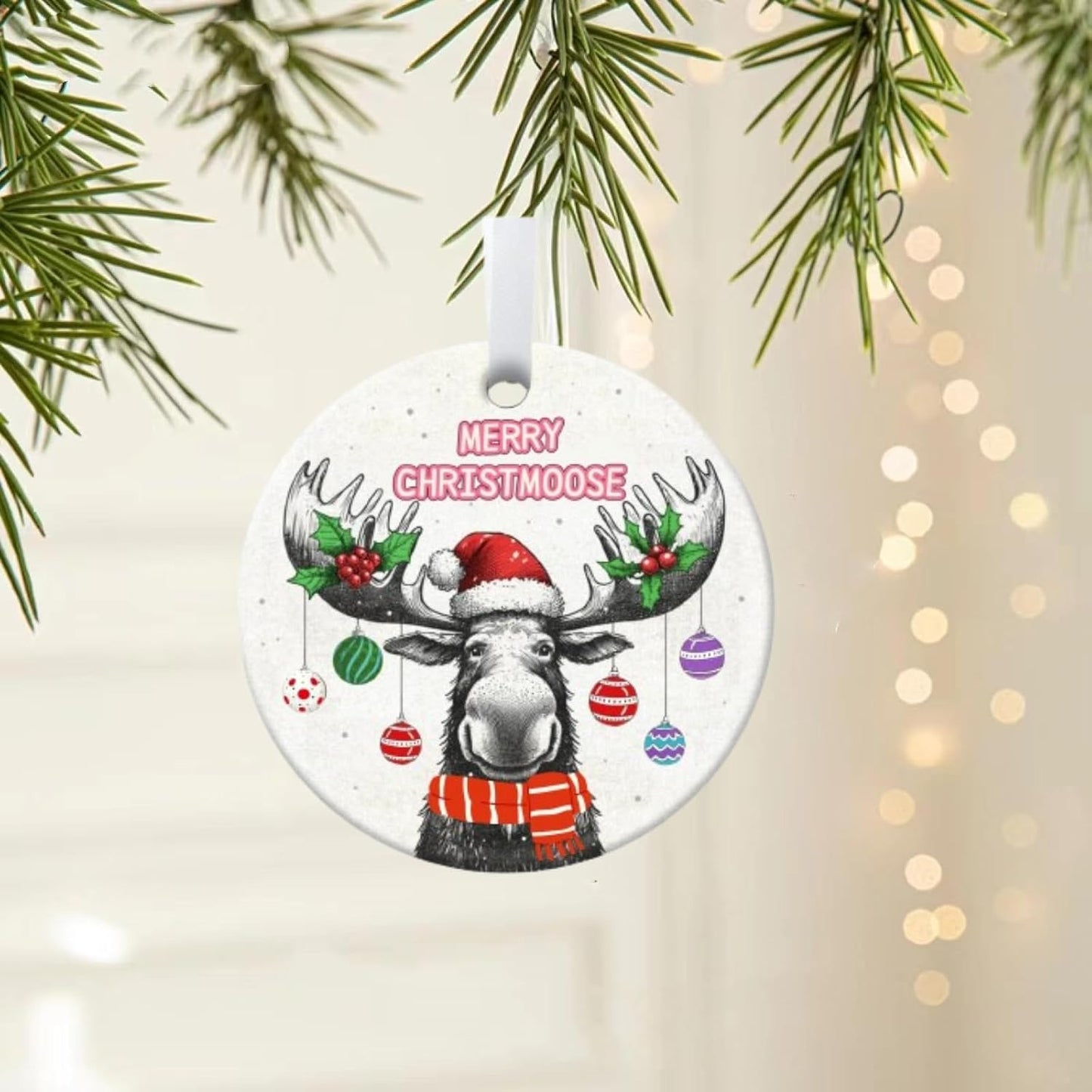 Funny Moose Ornaments - Merry Christmoose Ornament 2026 Ceramic Xmas Tree Decoration BST220
