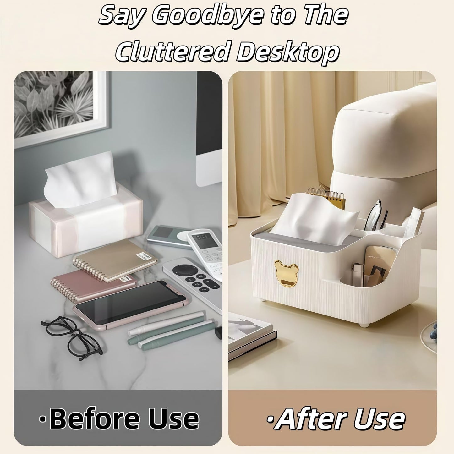 Multifunctional Tissue Box Cover with Storage,Square Tissue Box Holder and Remote Box,Modern Cube Tissue Cover Bedside Organizer for Nightstand End Table. BST220