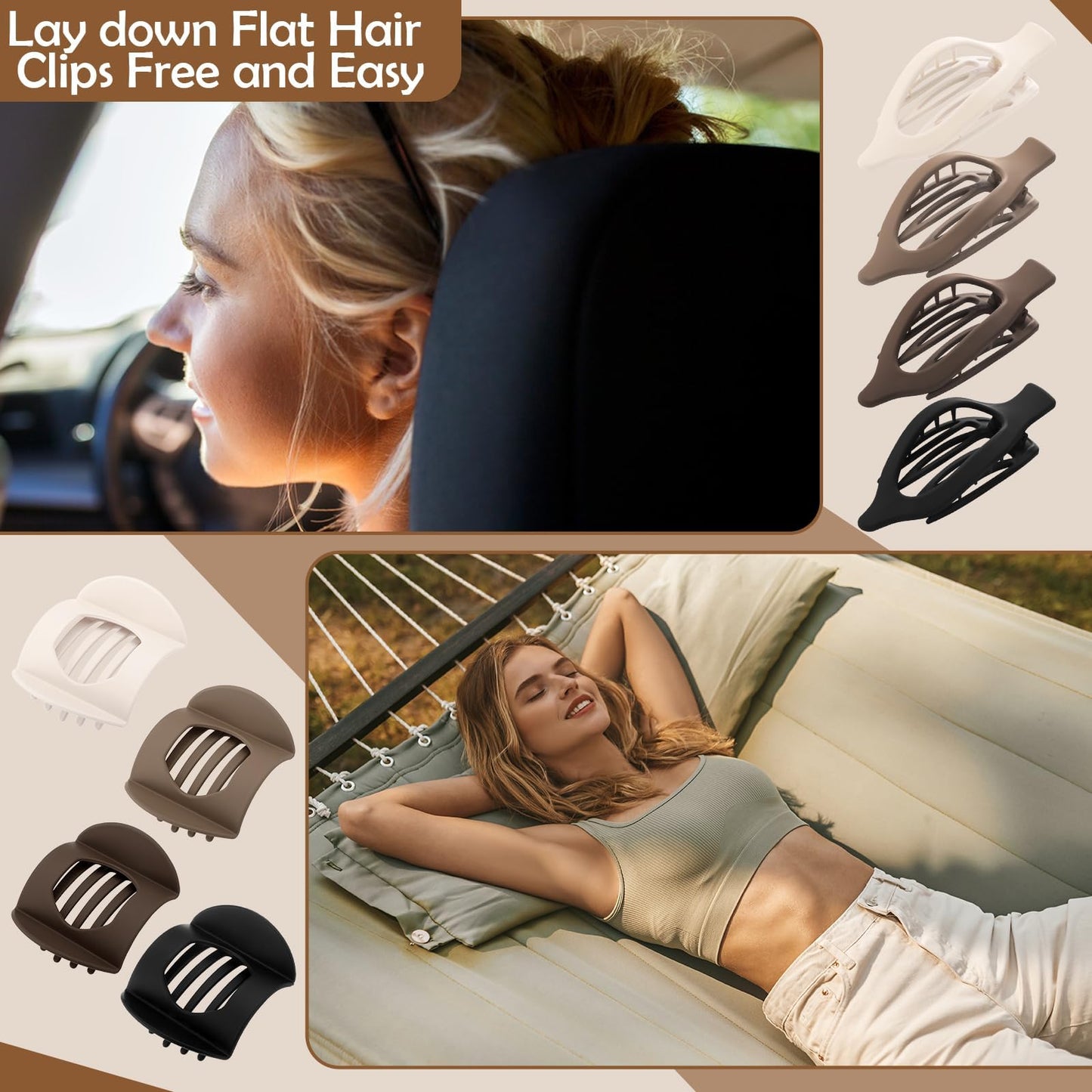 8 Pcs Flat Hair Clips for Women, 2 Styles Large Flat Claw Clips for Women, Strong Hold Non-slip French Hair Clips for Thick Thin Hair, Neutral Color WN420