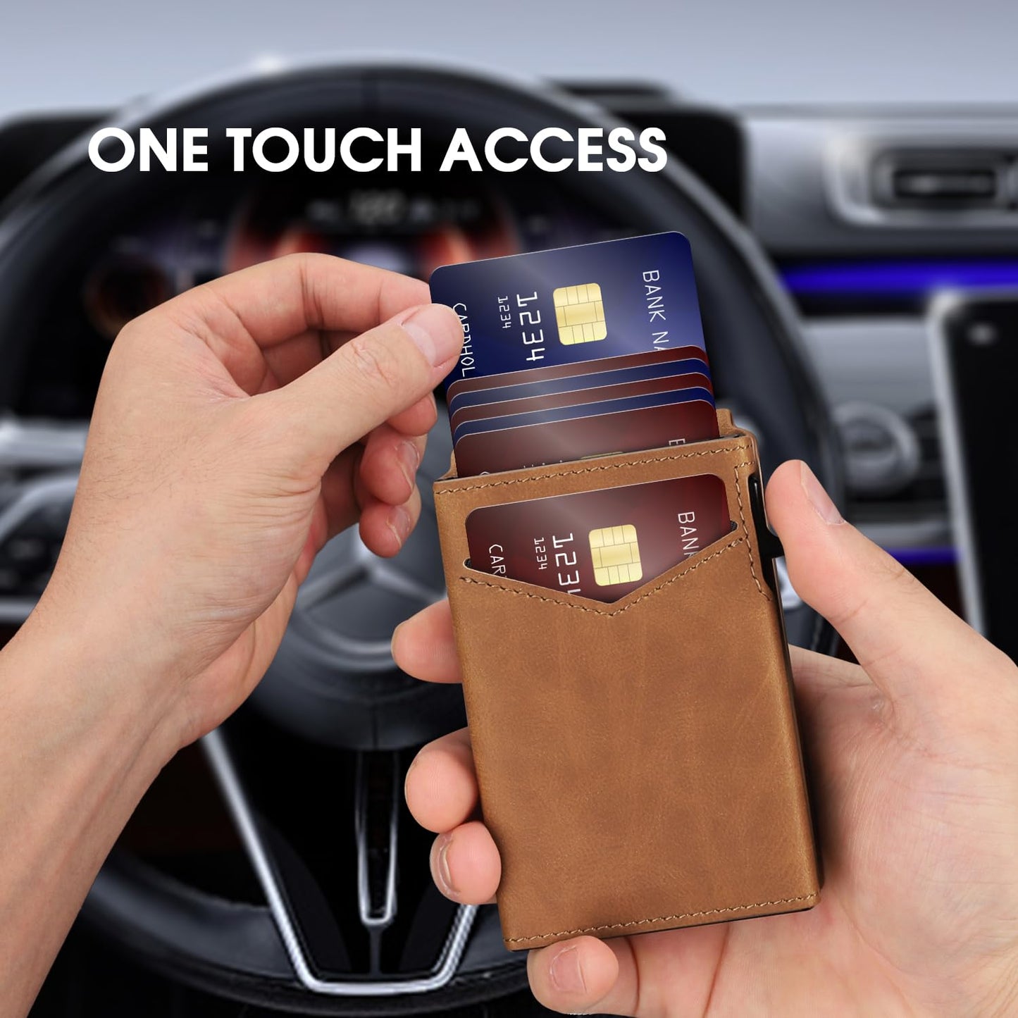 Wallet for Men RFID Blocking Card Holder, Genuine Leather Slim Pop up Card Case, Minimaslit, Front Pocket, 9-13 Card Capacity, ID Window, Money Clip(Carbon) BST220