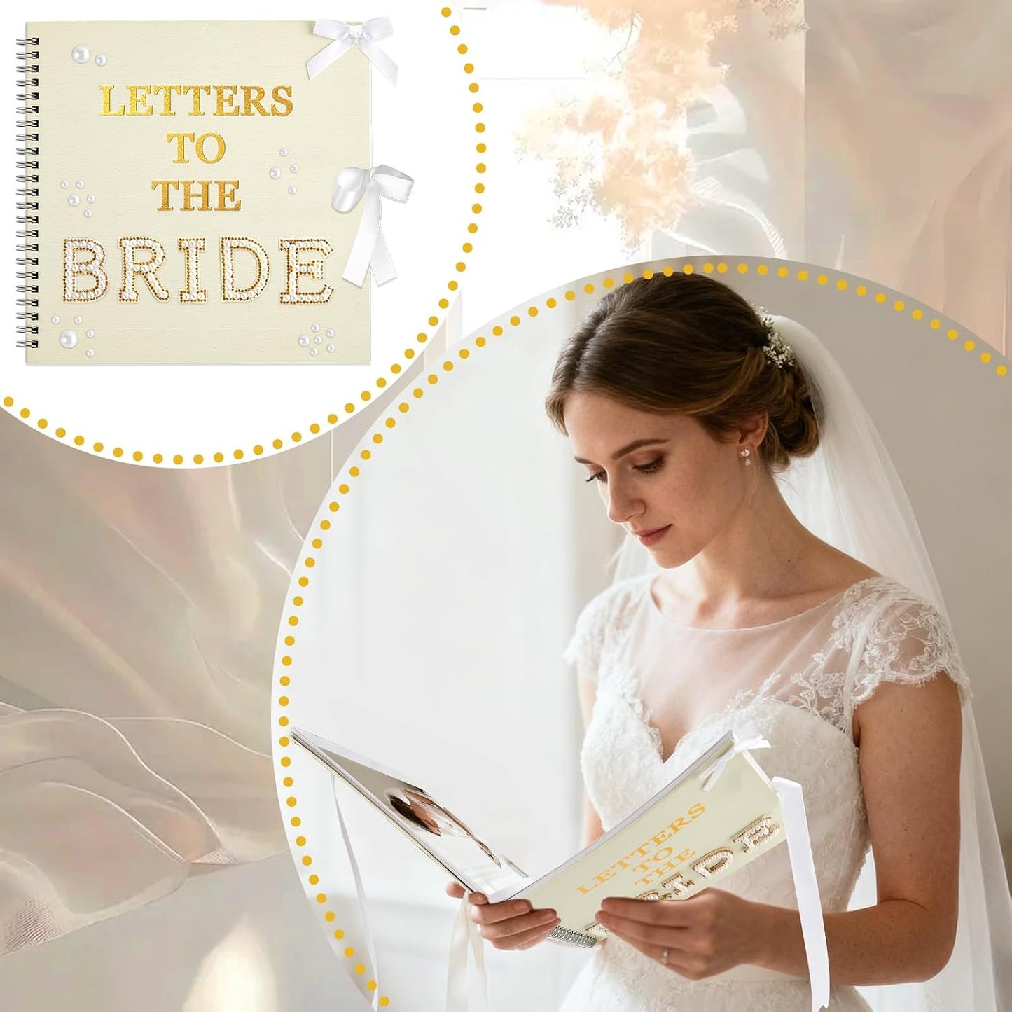 Oitnlaughter 539 Pcs Letters to The Bride Scrapbook Kit 8x8 Inch Wedding Bridal Memory Scrap Book Beige DIY Photo Album Guest Book with Pearl Stickers for Wedding Bridal Shower Anniversary BST326H